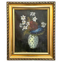 Natura morta dei primi del Novecento dipinta a olio con motivo di fiori in vaso