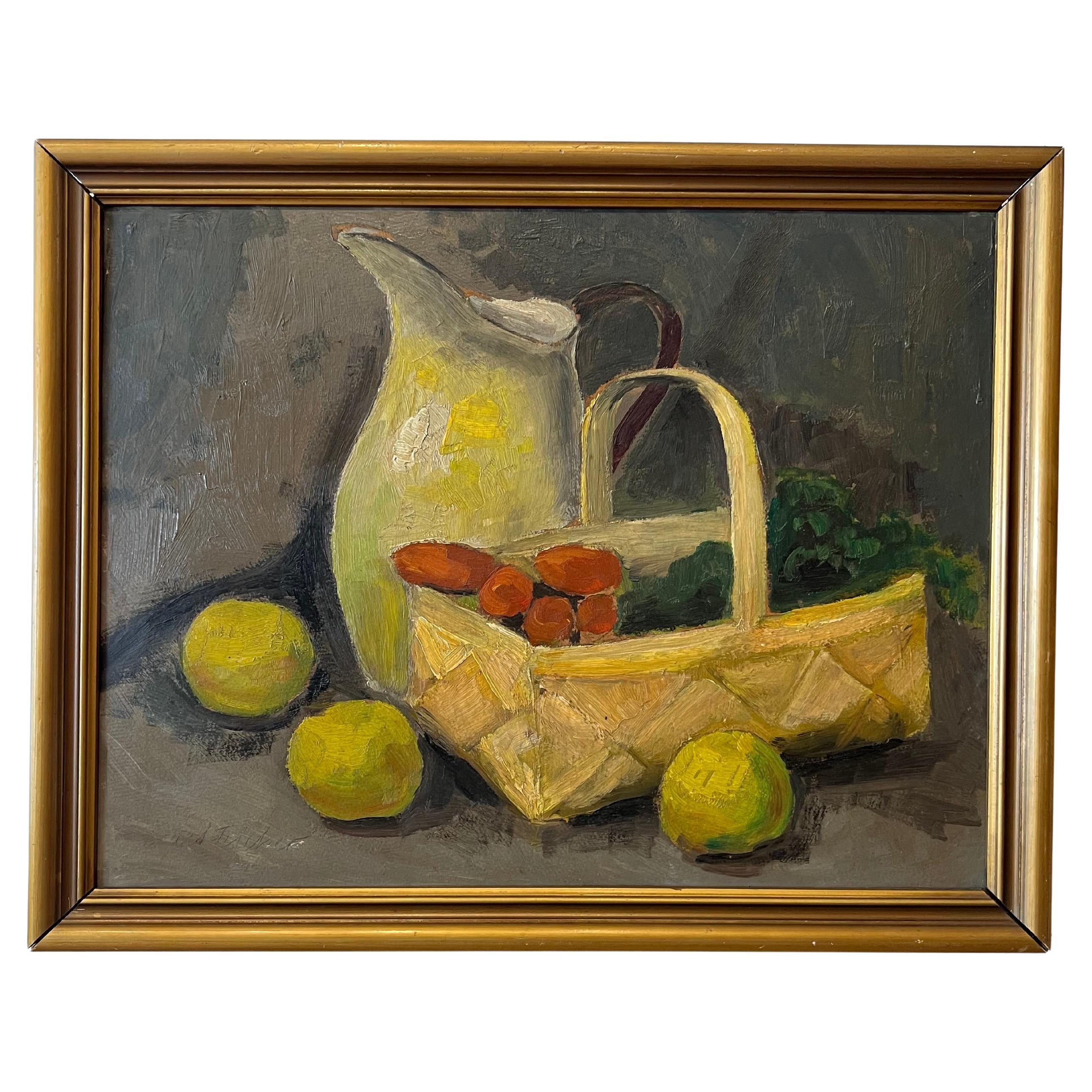 Quadro ad olio di Carl Fischer "Natura morta con frutta", inizio XX secolo, incorniciato