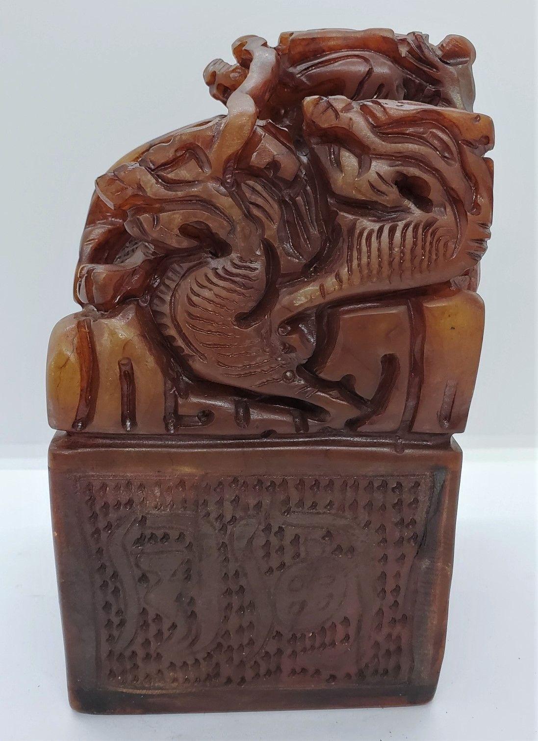 Early 20th century stone dragon statue desk weight.