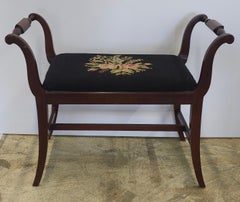 Early 20th Century Stretcher Mahogany and Needlepoint Upholstered Bench