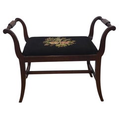Early 20th Century Stretcher Mahogany and Needlepoint Upholstered Bench