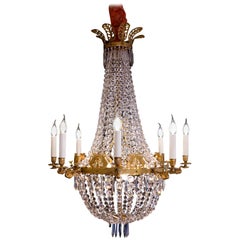 Early 20th Century Style Empire Chandelier in Gilt-Bronze and Crystal circa 1900
