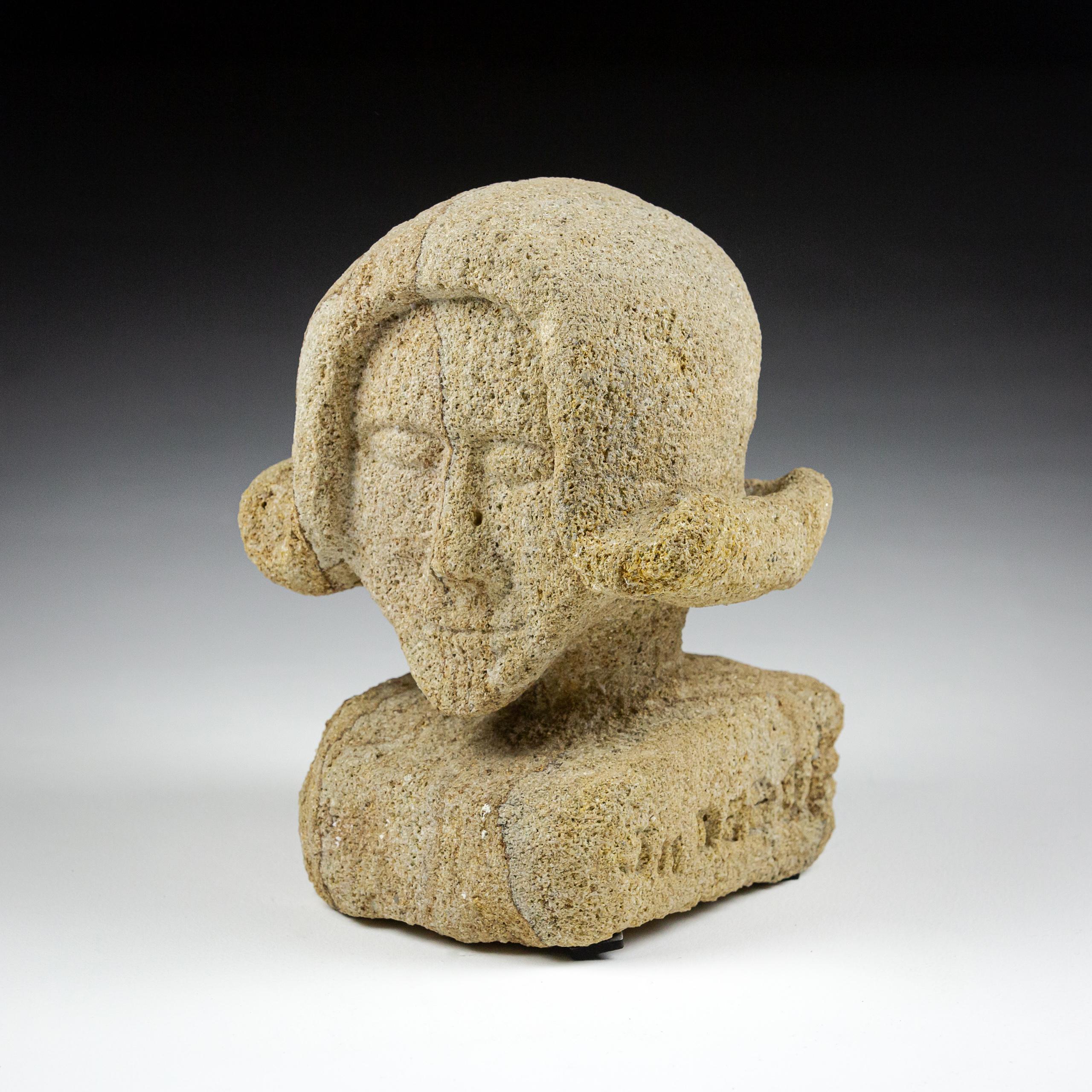 Hand-Carved Early 20th Century Stylised Primitive Bust of a Female For Sale