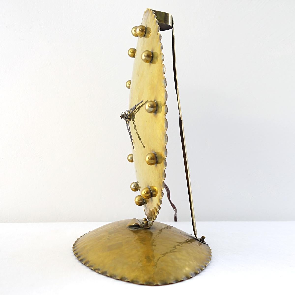 Jugendstil Early 20th Century Stylish Brass Table Clock in Amsterdamse School Style For Sale
