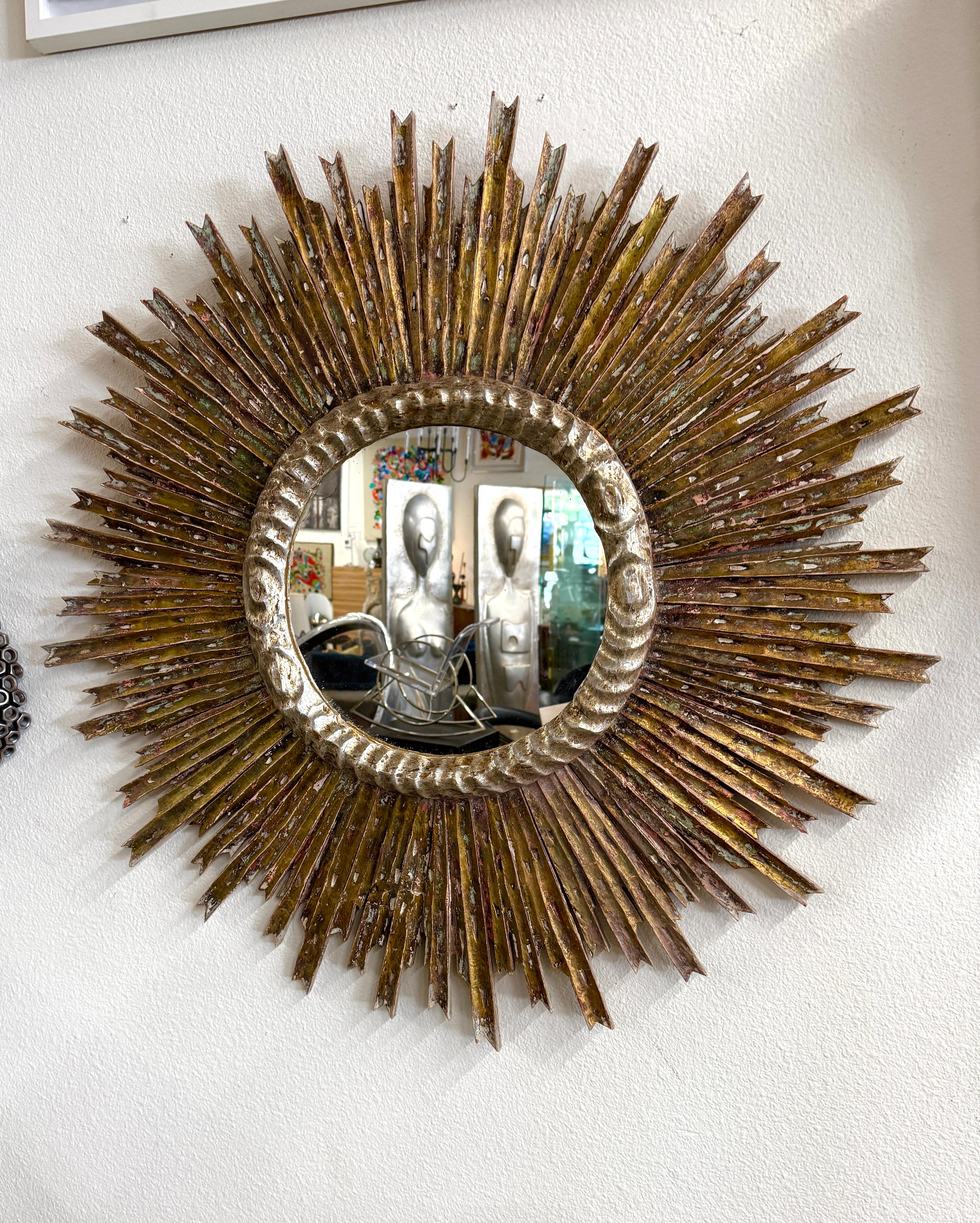 Frühes 20. Jahrhundert Sonne Strahl Giltwood Italienisch Spiegel im Angebot 3
