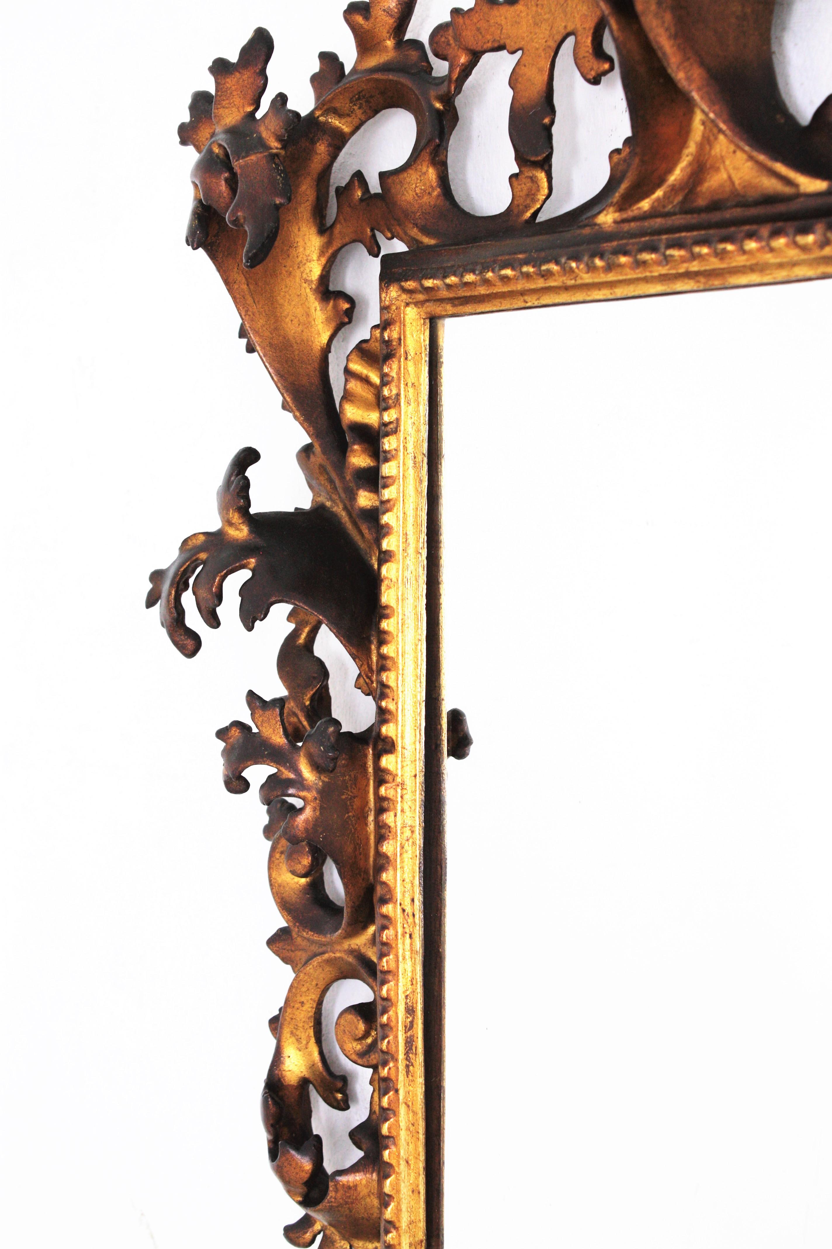Early 20th Century Carved Giltwood Rococo Mirror with Crest For Sale 4