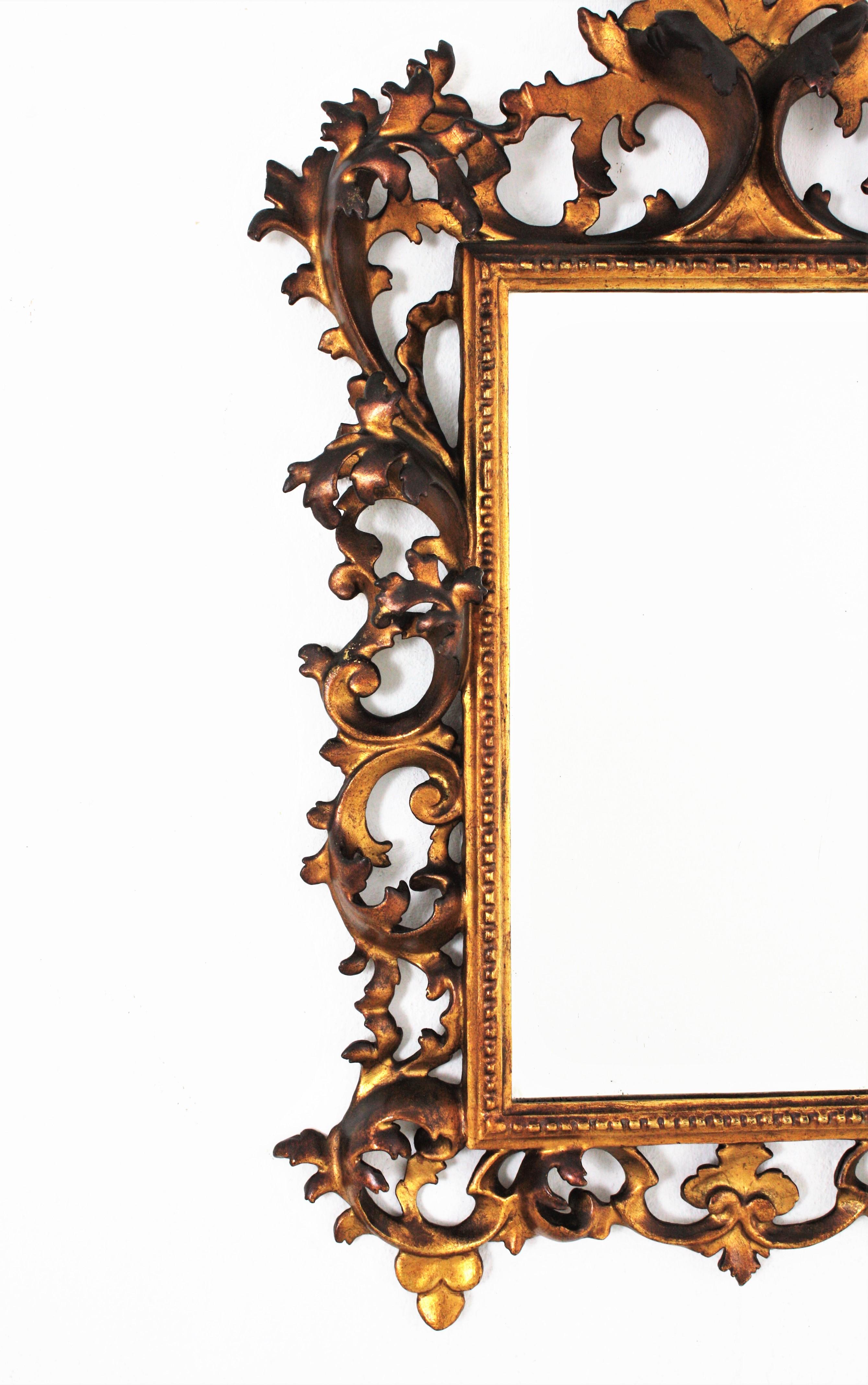 Early 20th Century Carved Giltwood Rococo Mirror with Crest For Sale 1
