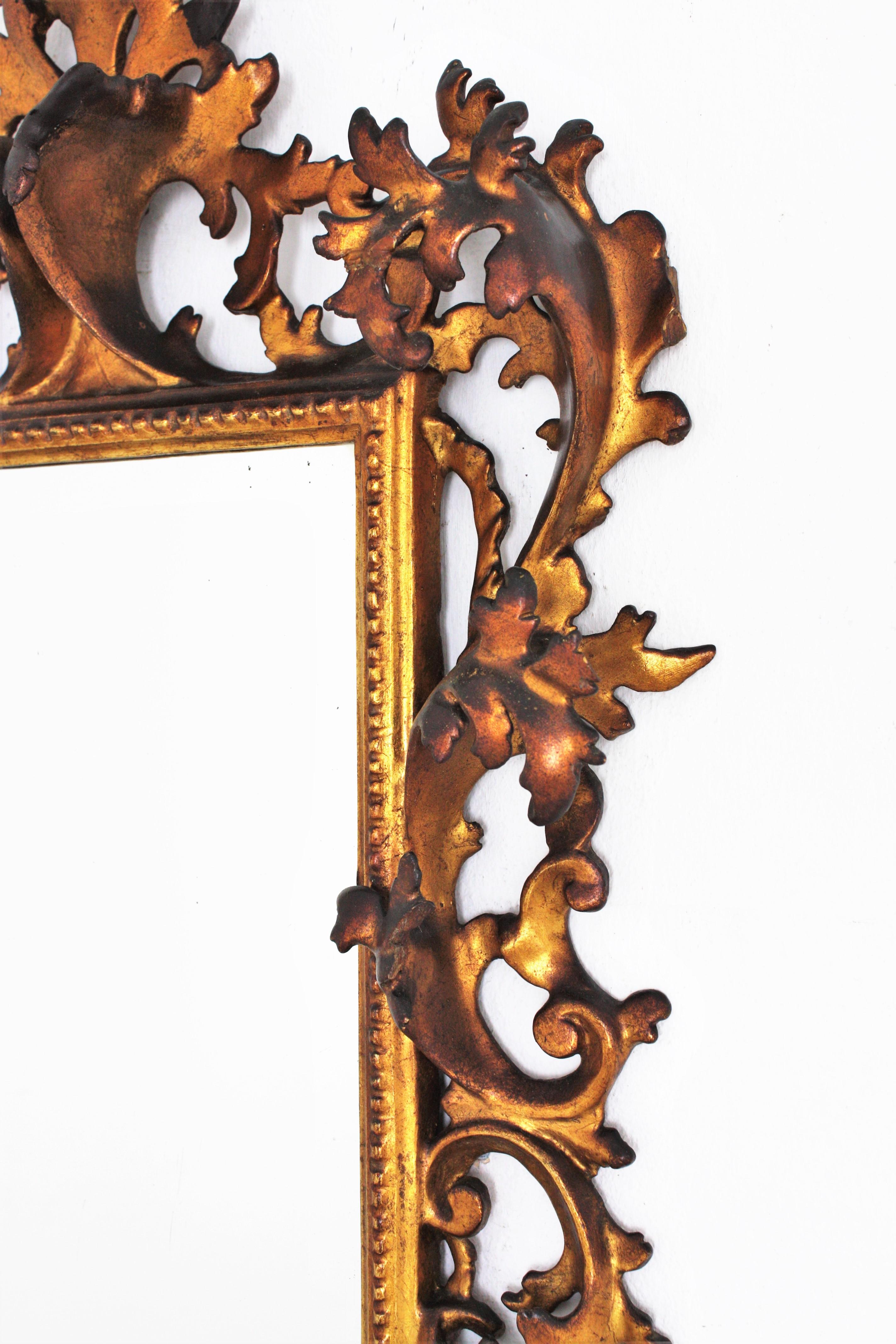 Early 20th Century Carved Giltwood Rococo Mirror with Crest For Sale 3