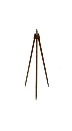 Early 20th Century Surveyor’s Tripod Floor Lamp in Oak and Brass