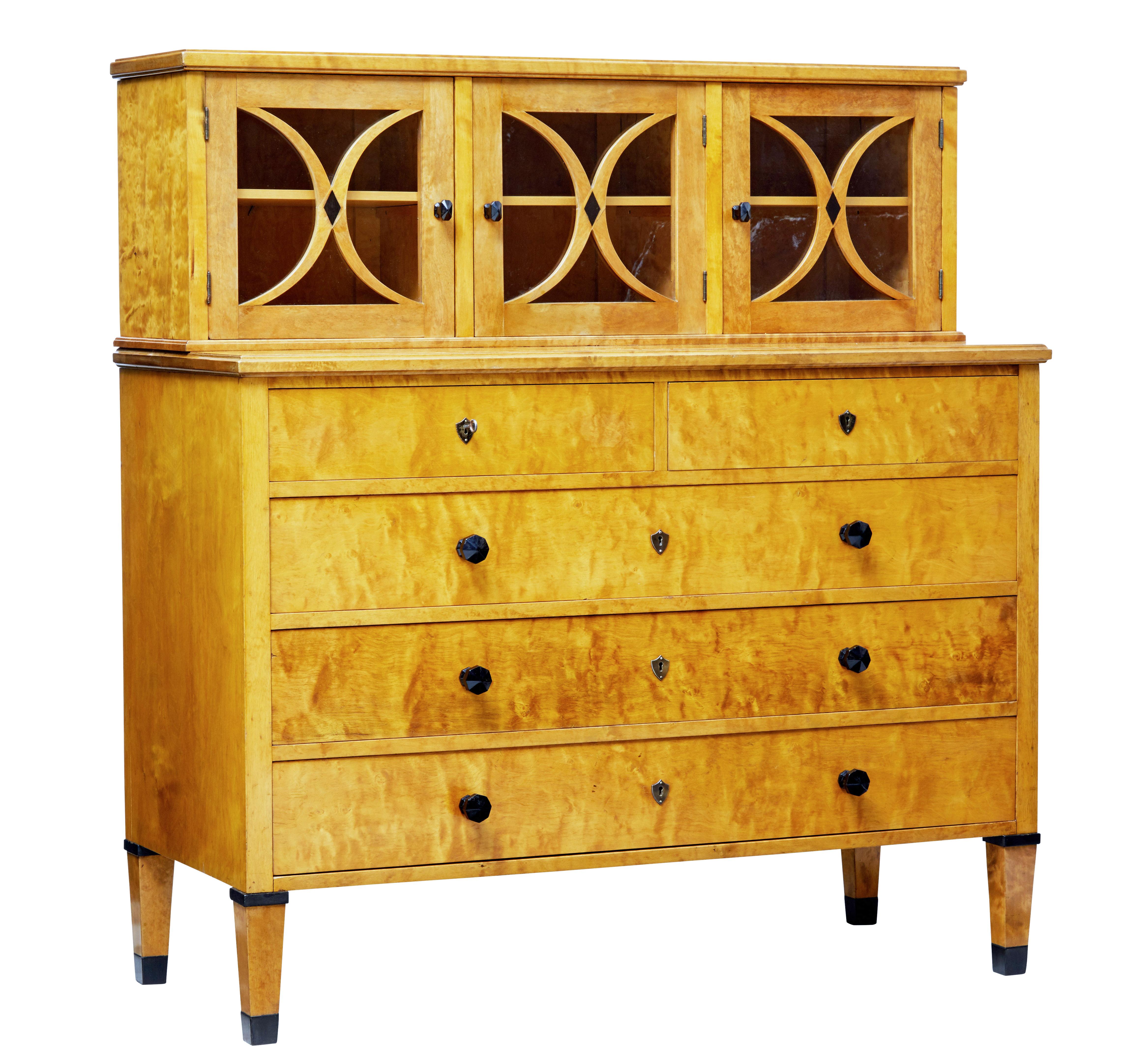 Early 20th Century Swedish Birch Cabinet on Chest