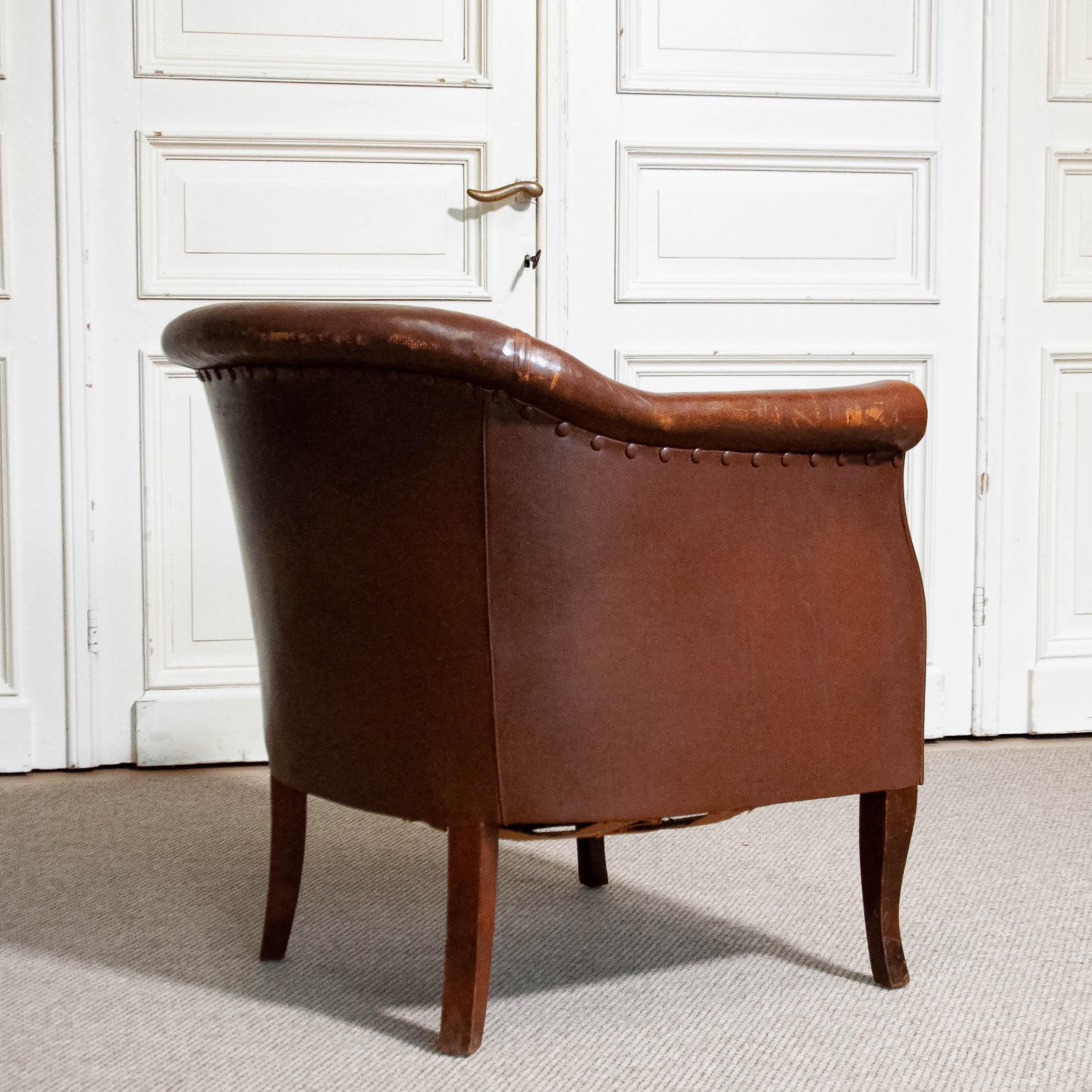 Leather Early 20th century Swedish Club/Cigar Chair