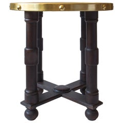 Early 20th Century Swedish Embossed Brass and Ebonized Oak Circular Side Table