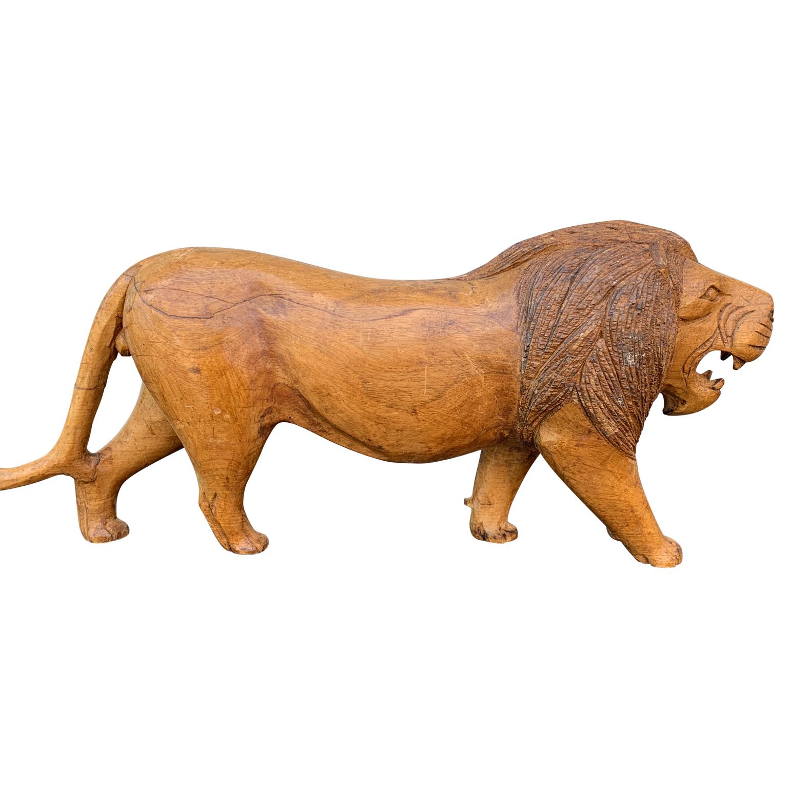 Hand-Crafted Early 20th Century Swedish Folk Art Sculpture of a Lion