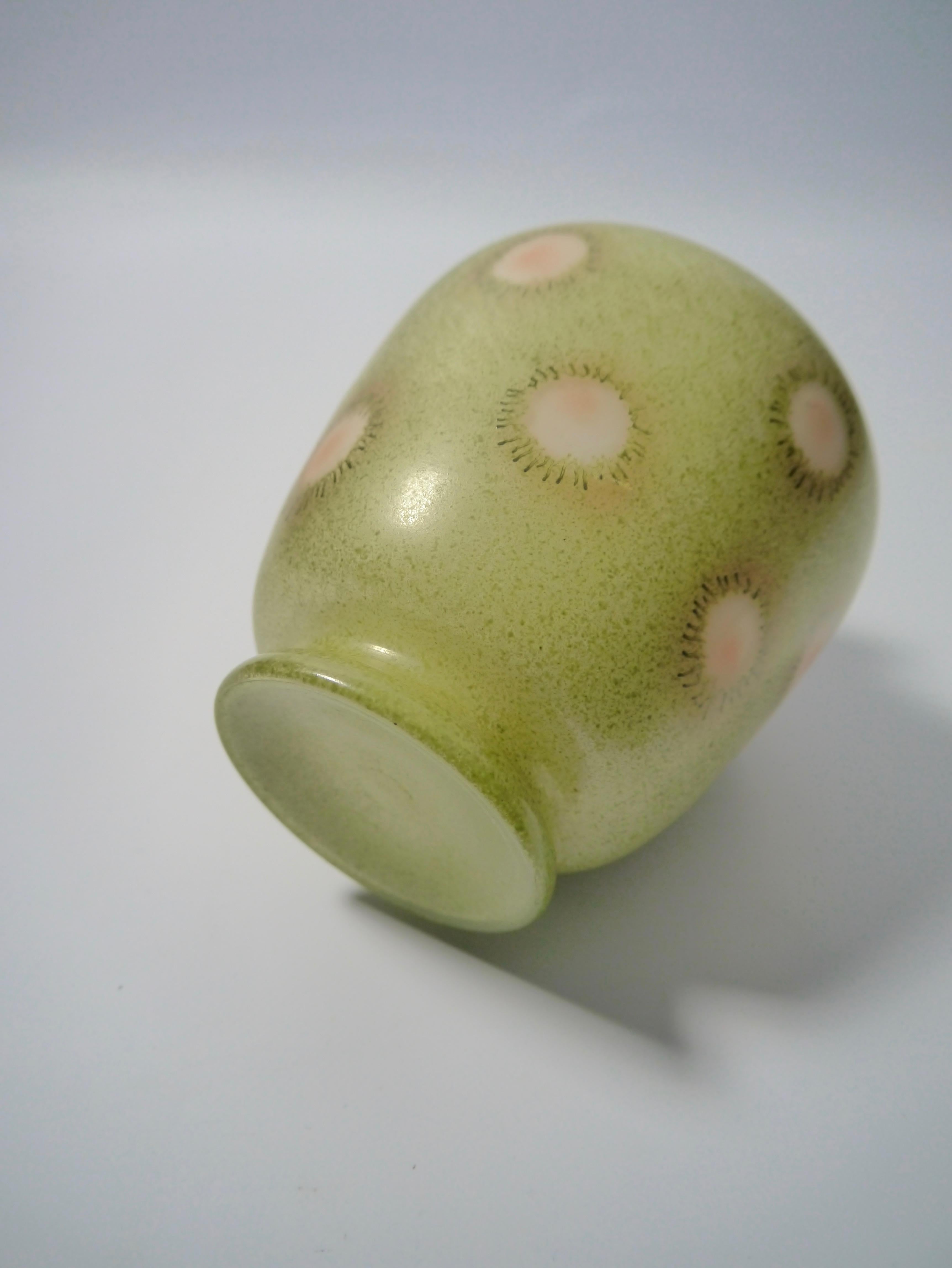 Frosted Early 20th Century Swedish Grace Mint Green Glass Vase For Sale