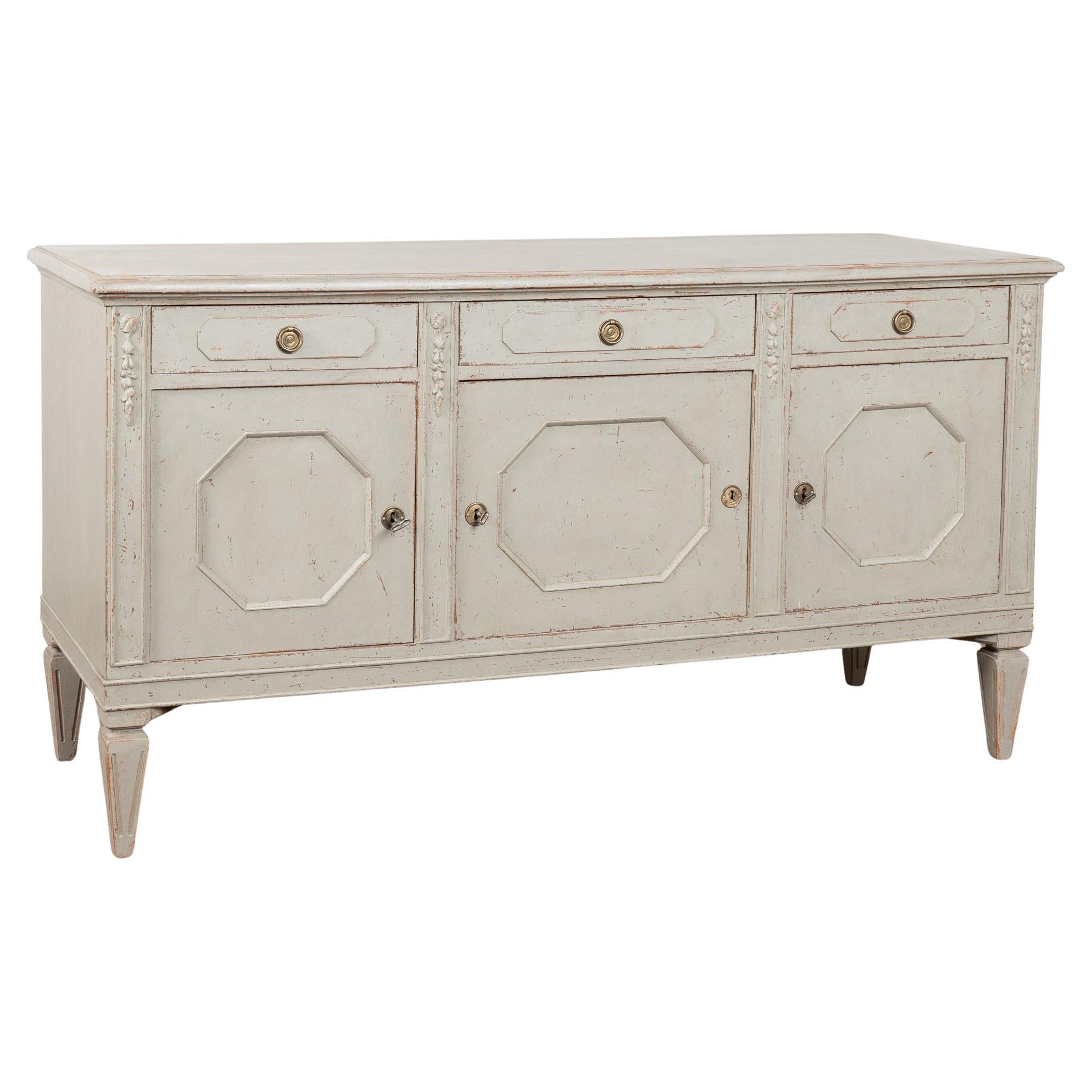 Early 20th Century Swedish Gustavian Style Gray Painted Sideboard Buffet