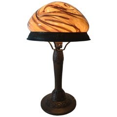 Early 20th Century Swedish Jugend Art Nouveau Copper and Glass Table Lamp