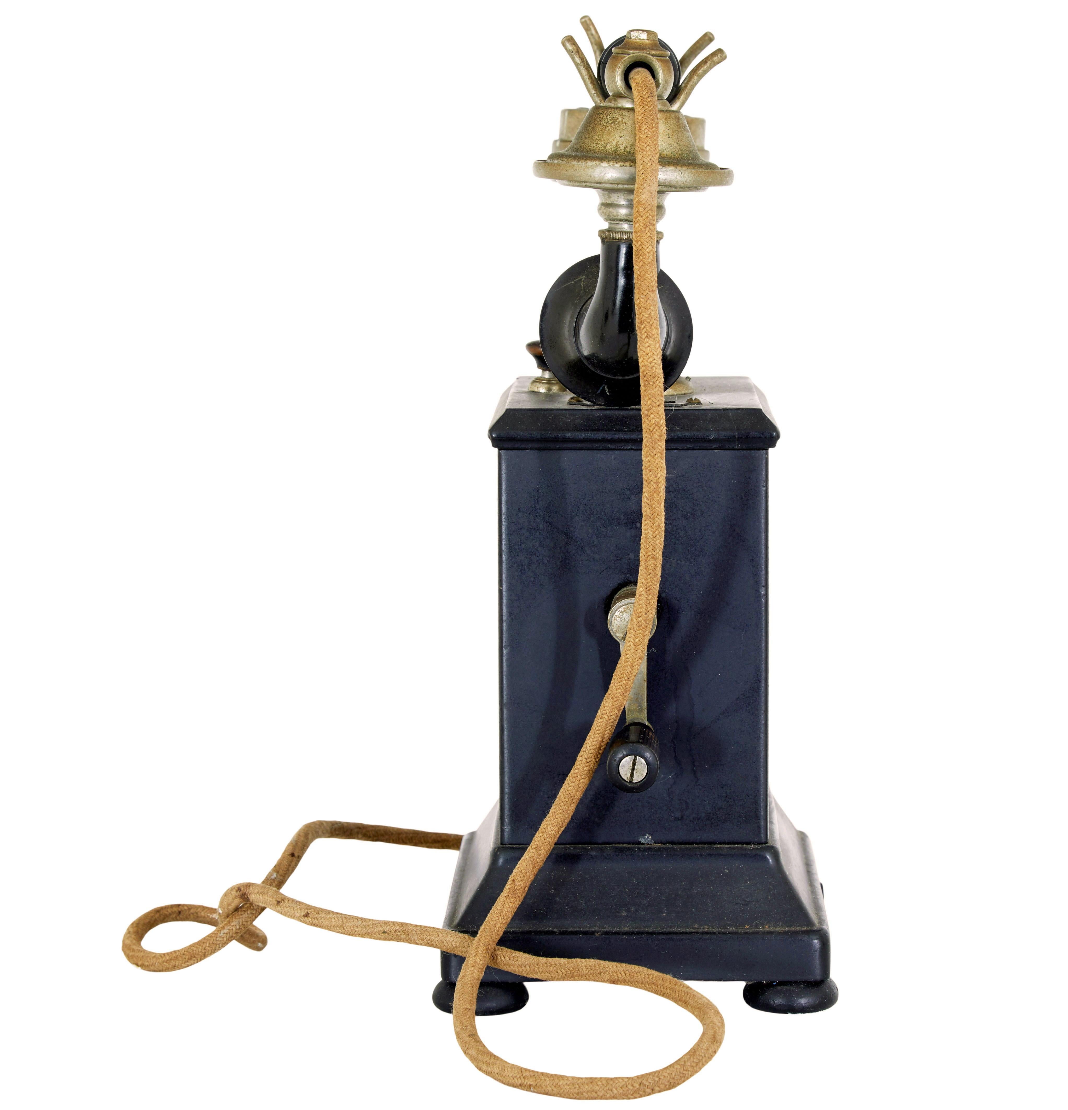 Edwardian Early 20th century Swedish metal telephone by Rikstelefon For Sale