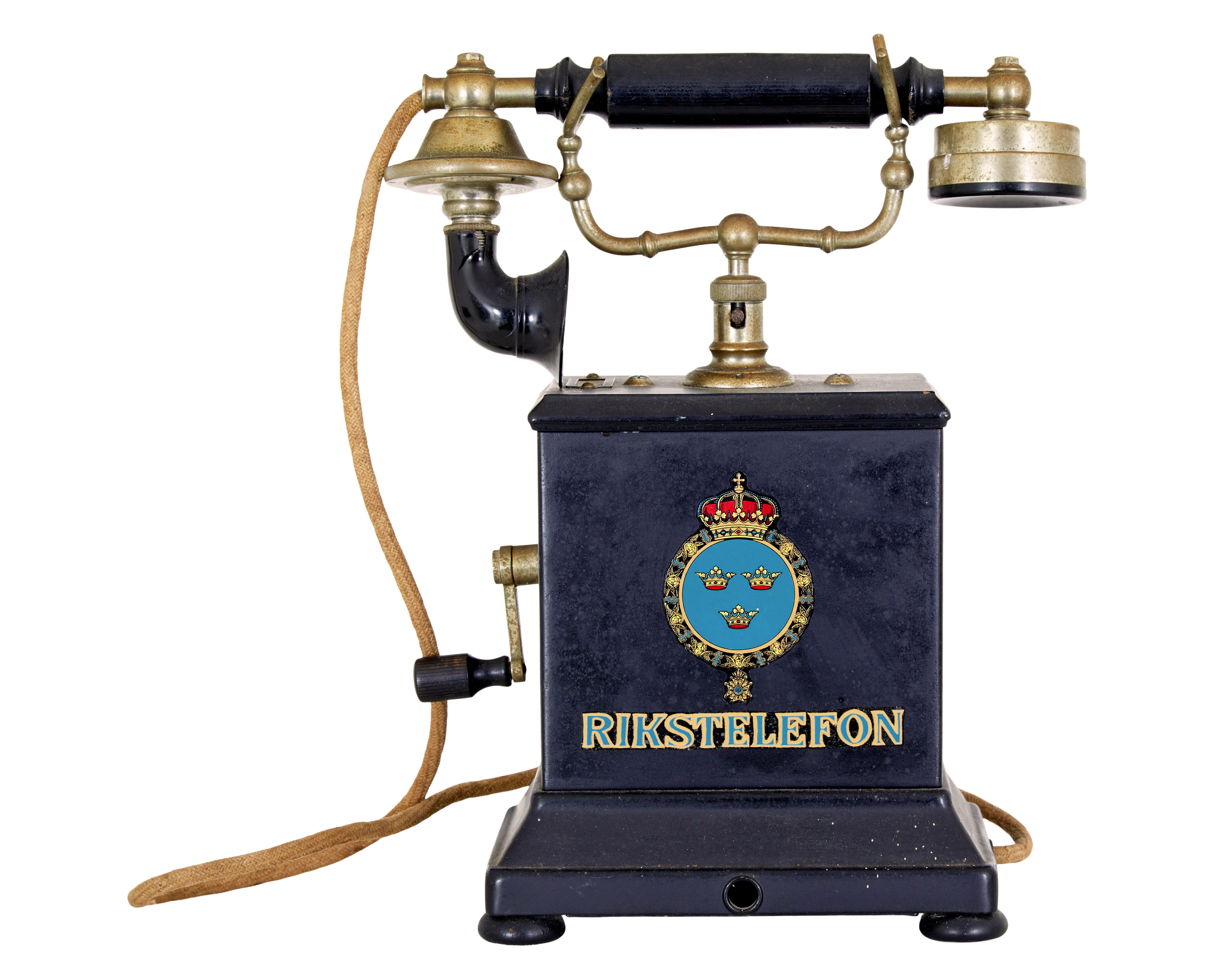 Schwedisches Metall Telefon aus dem frühen 20. Jahrhundert von Rikstelefon (Handgefertigt) im Angebot