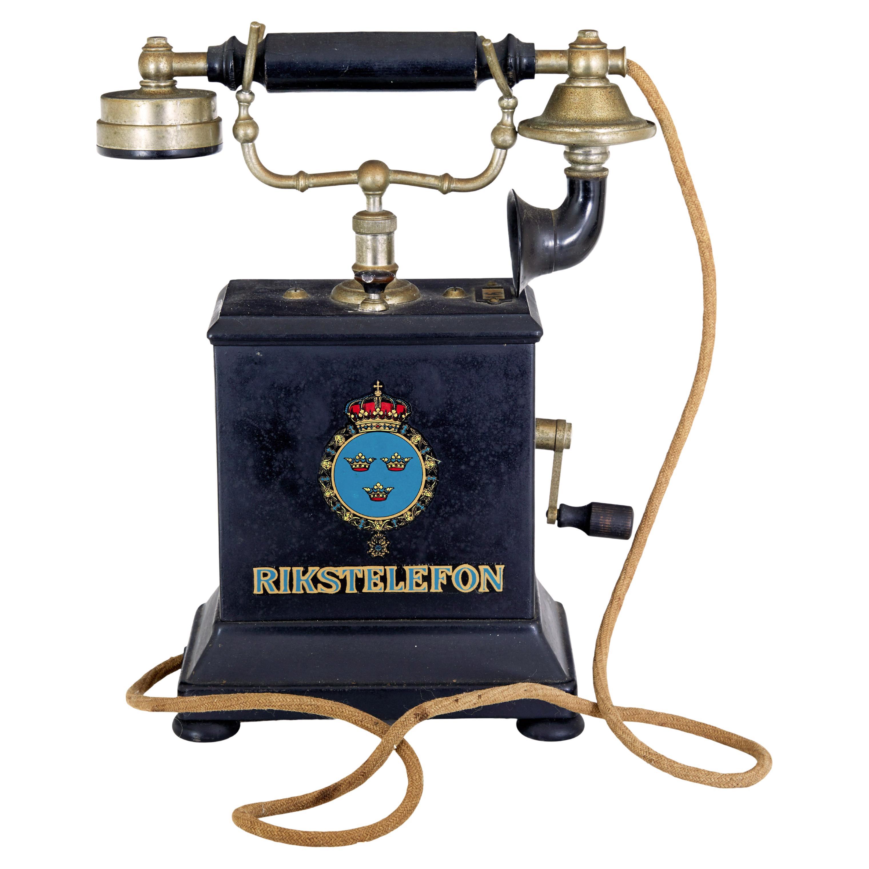 Early 20th century Swedish metal telephone by Rikstelefon