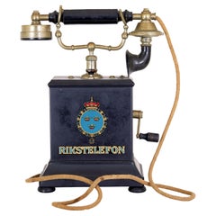 Antique Early 20th century swedish metal telephone by Rikstelefon