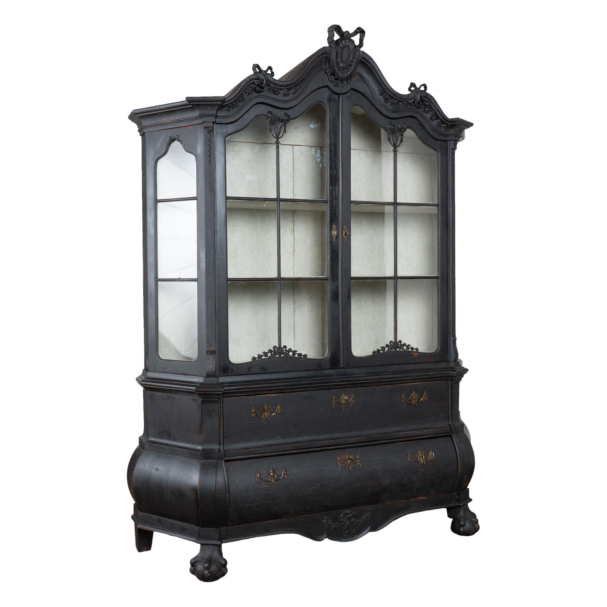 Early 20th Century Swedish Oak Vitrine Display Cabinet Bookcase For Sale