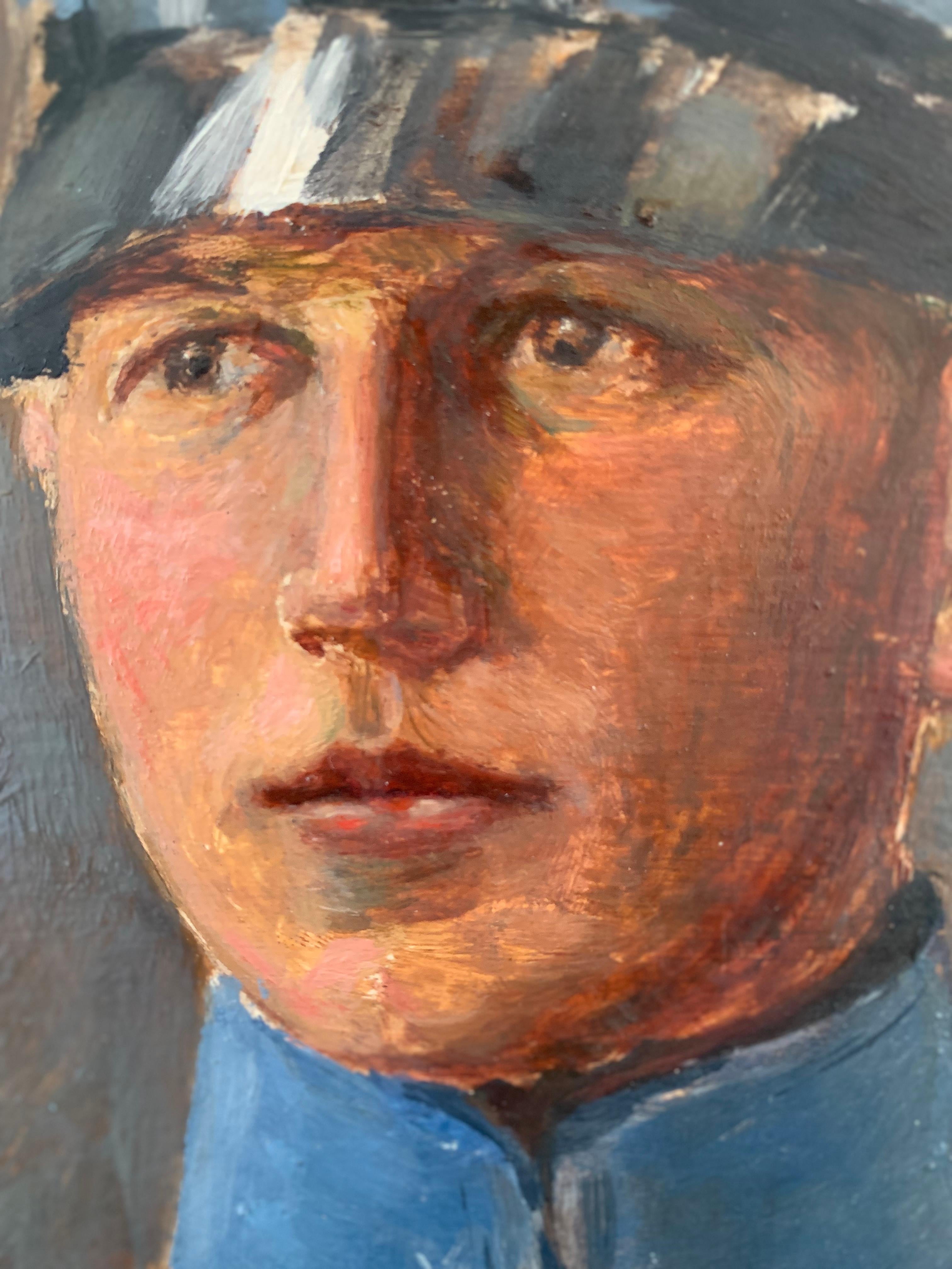 Peinture à l'huile suédoise du début du 20e siècle représentant un officier en bleu Bon état - En vente à Bjuråker, SE