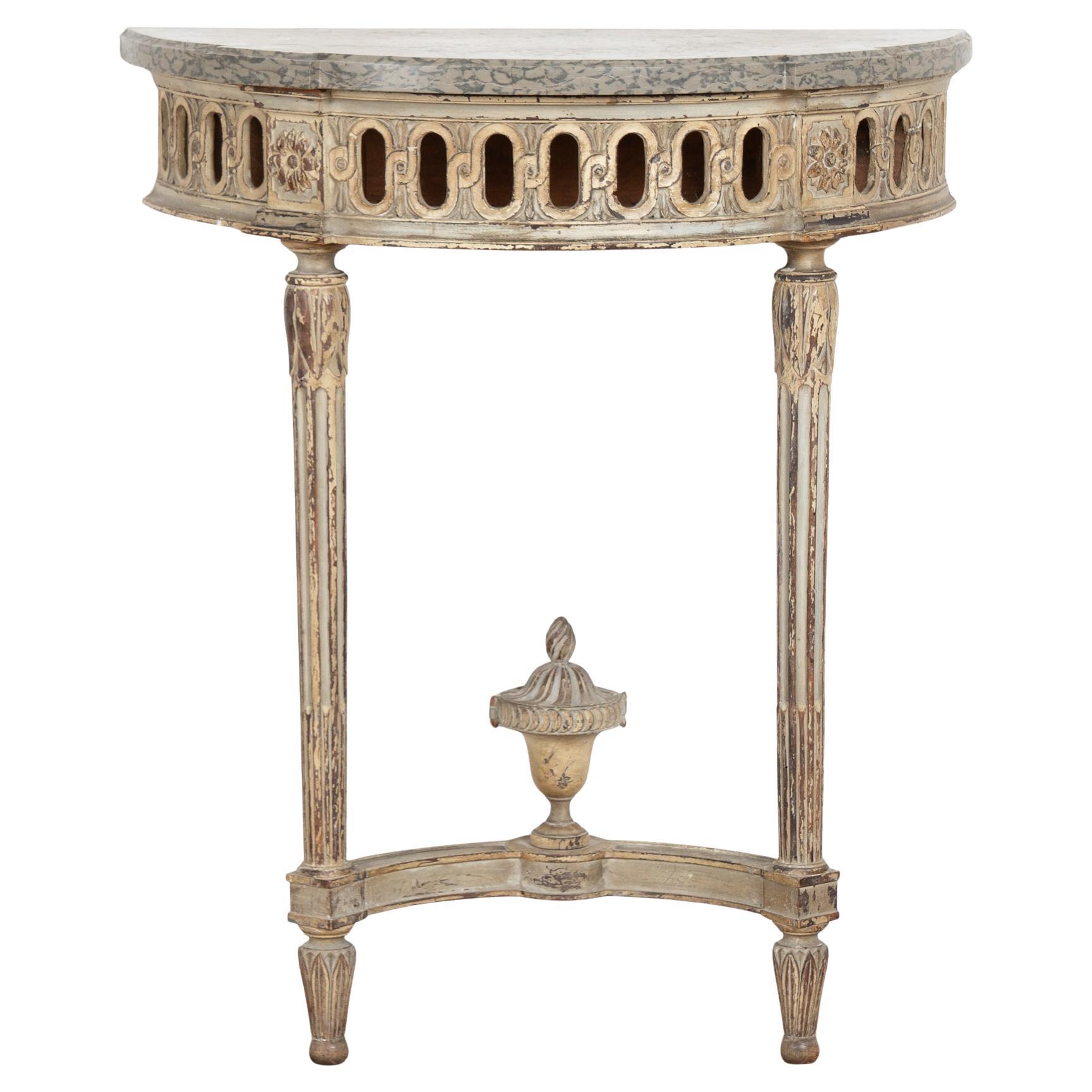 Early 20th Century Swedish Painted Demilune Wall Console with Marble Top im Angebot