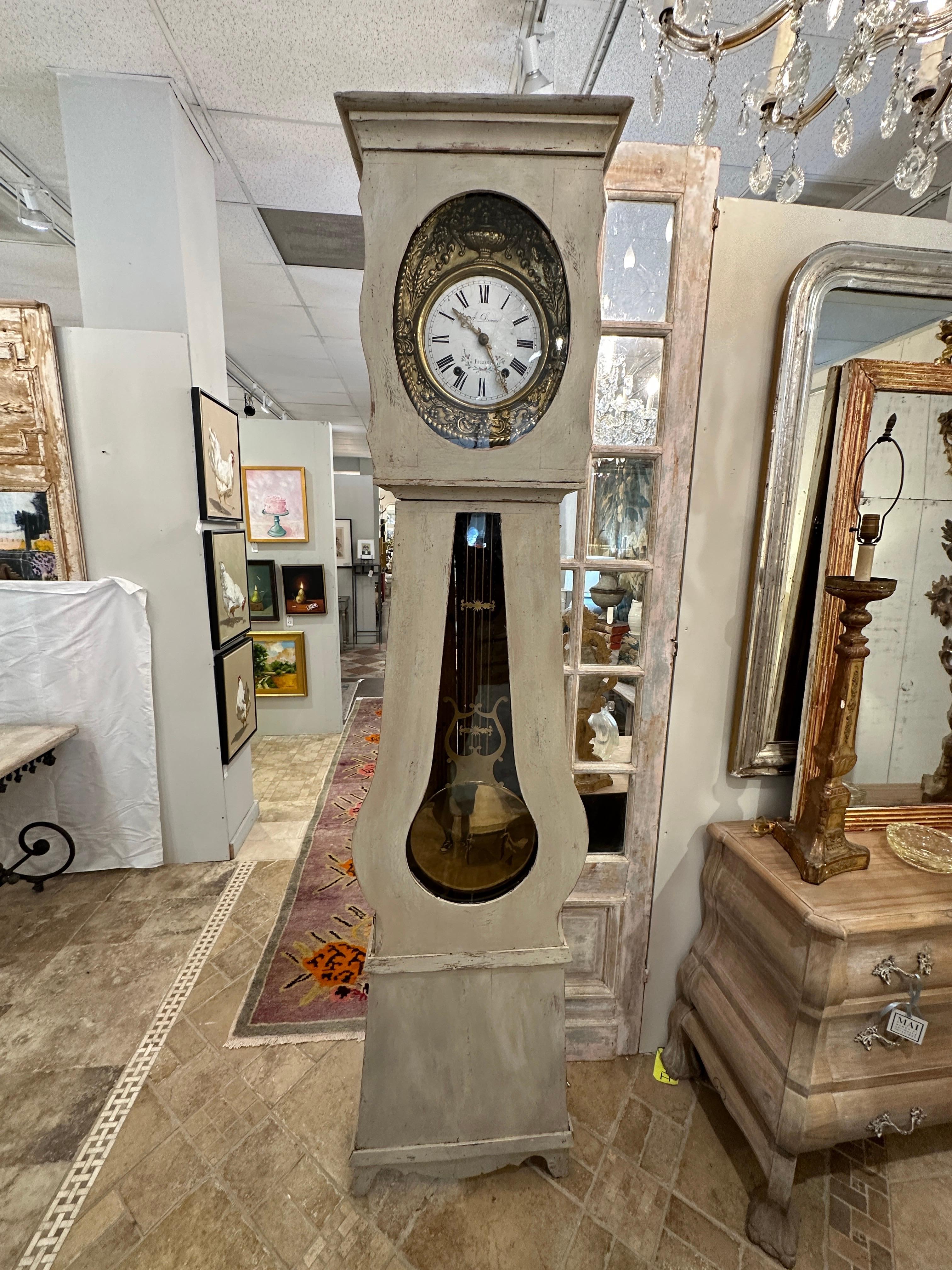 Early 20th Century Swedish Painted Grandfather Clock For Sale 5