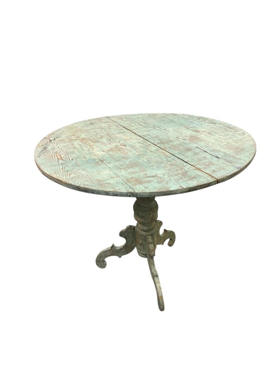 Early 20th Century Swedish Tilt Top Table in rustic blue painted finish