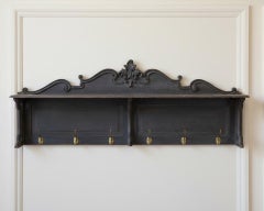 Early 20th Century Swedish Wall-Mounted Coat Rack with Brass Hooks