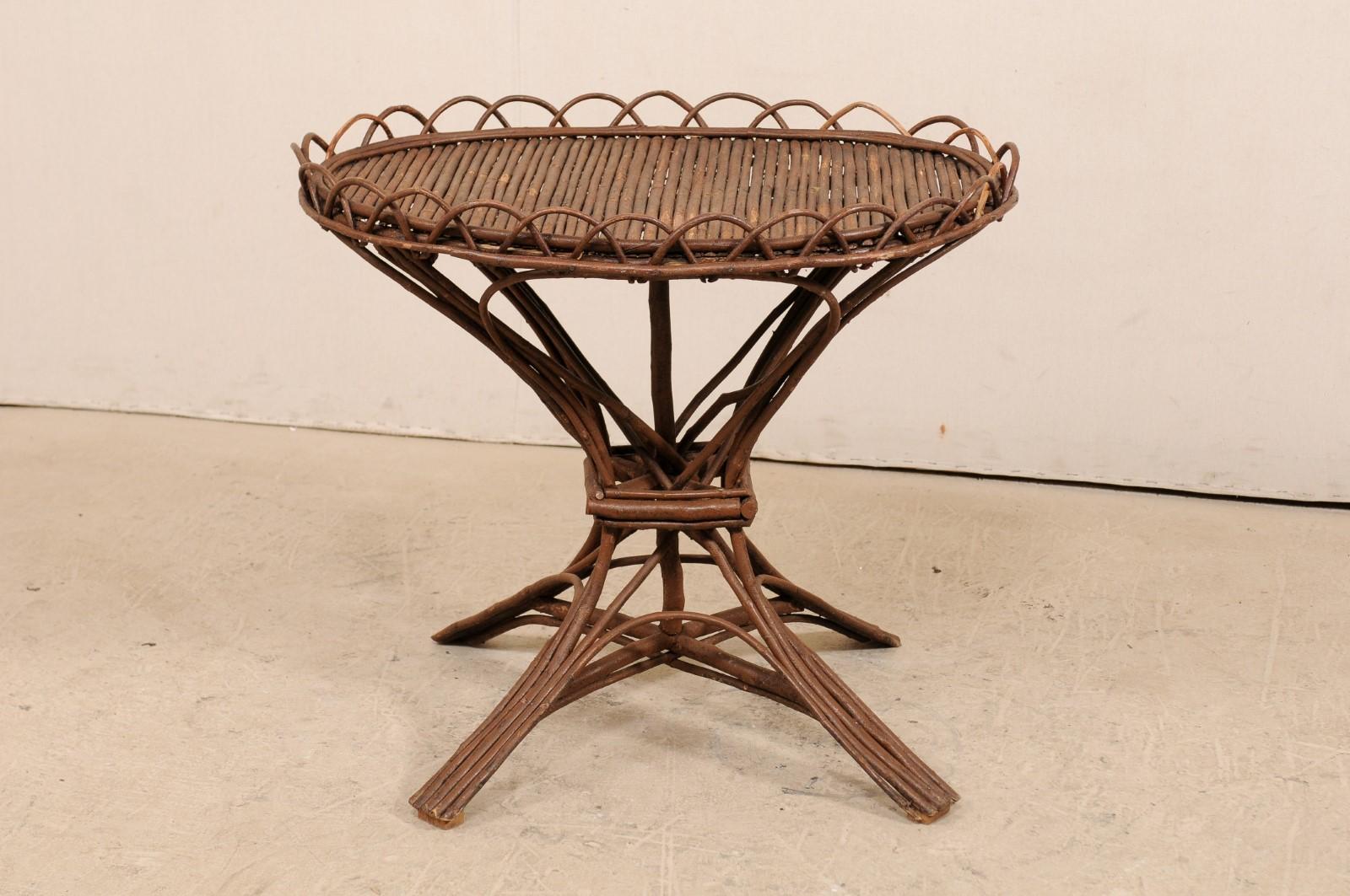 Early 20th Century Swedish Wood Twig and Reed Round Side Table In Good Condition In Atlanta, GA