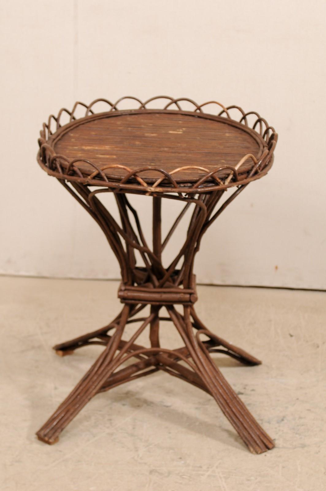 Early 20th Century Swedish Wood Twig and Reed Round Side Table 1
