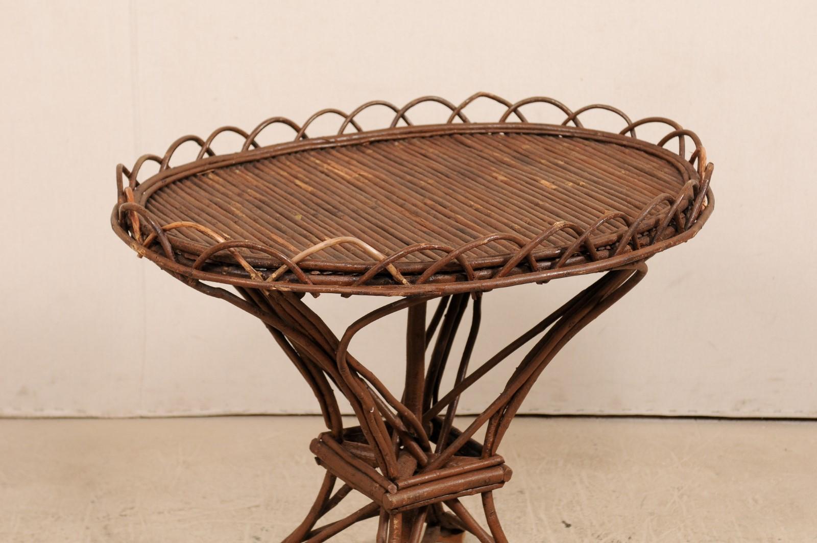 Early 20th Century Swedish Wood Twig and Reed Round Side Table 2