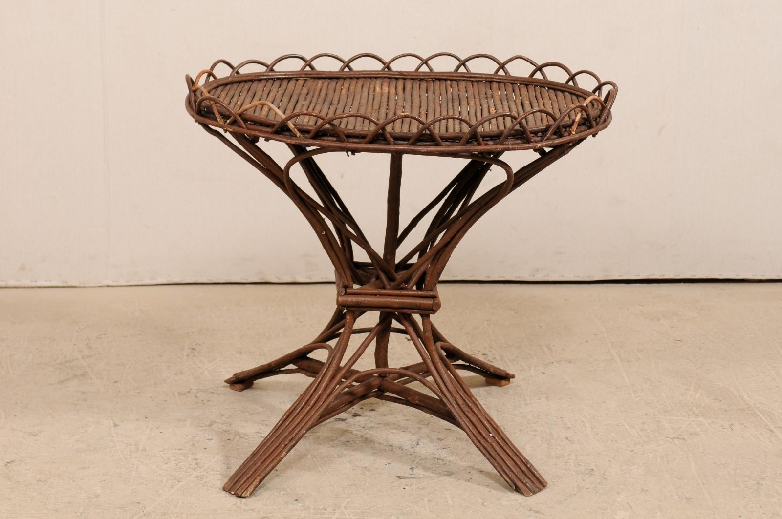Early 20th Century Swedish Wood Twig and Reed Round Side Table 3