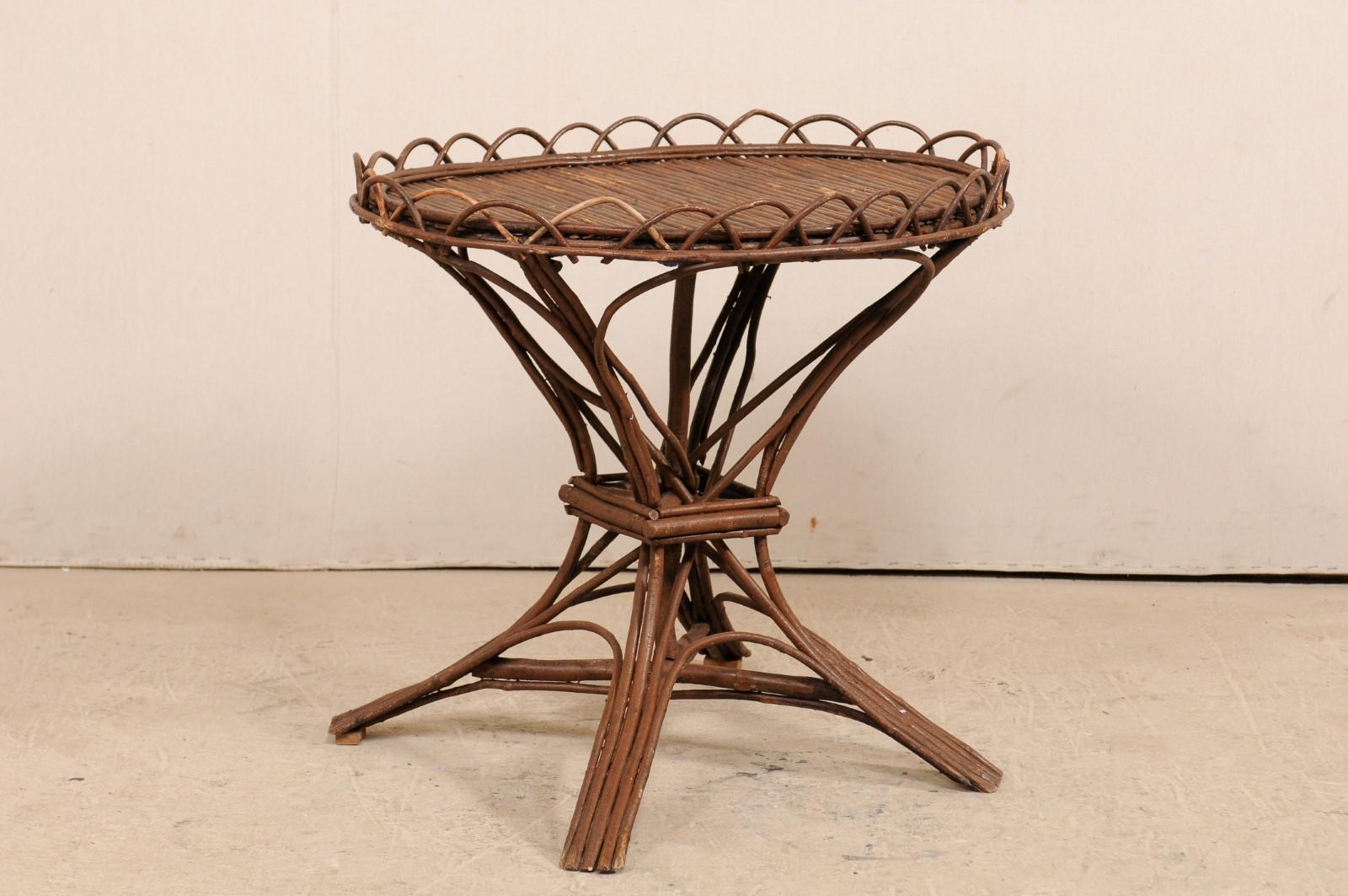 Early 20th Century Swedish Wood Twig and Reed Round Side Table 4