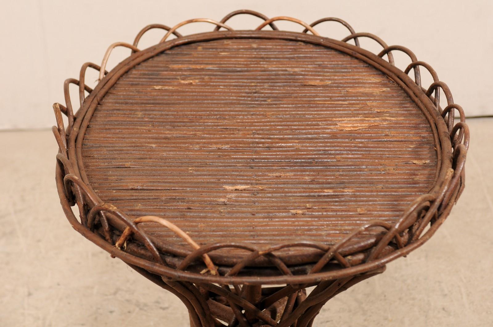 Early 20th Century Swedish Wood Twig and Reed Round Side Table 5
