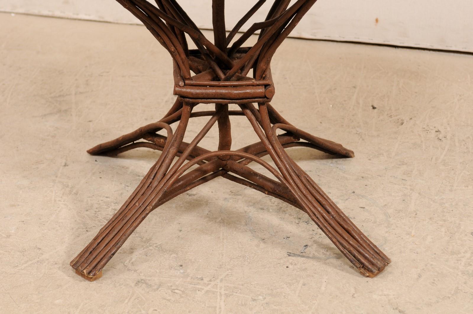 Early 20th Century Swedish Wood Twig and Reed Round Side Table 6