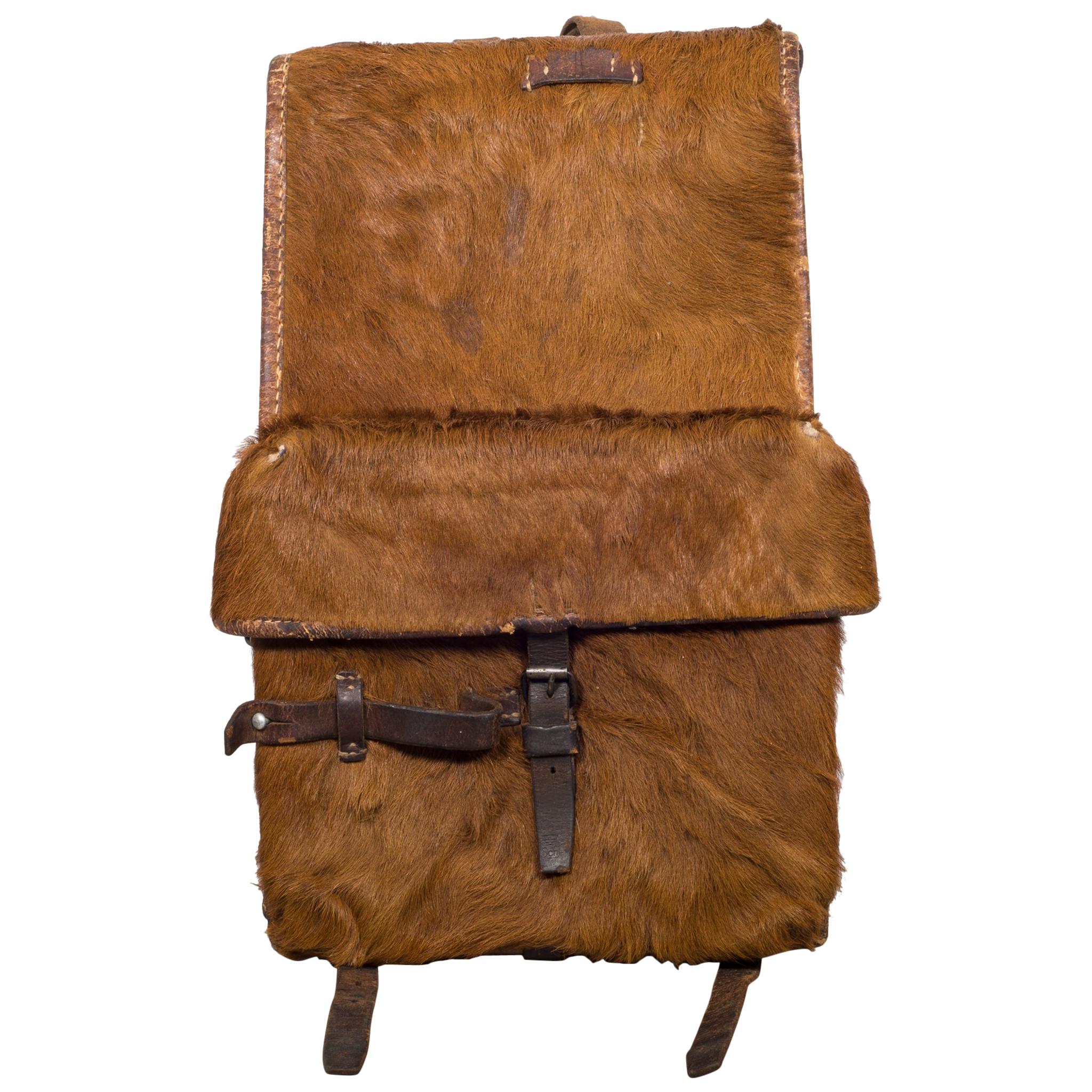 Early 20th Century Swiss Army Cowhide Backpack, circa 1945