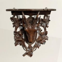 Early 20th Century Swiss Black Forest Chamois Wall Bracket