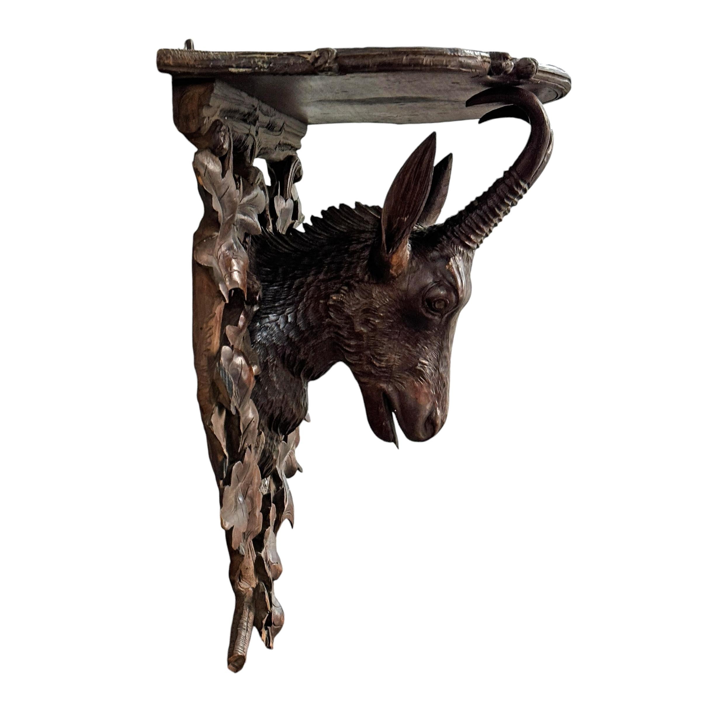 Wood Early 20th Century Swiss Black Forest Chamois Wall Bracket