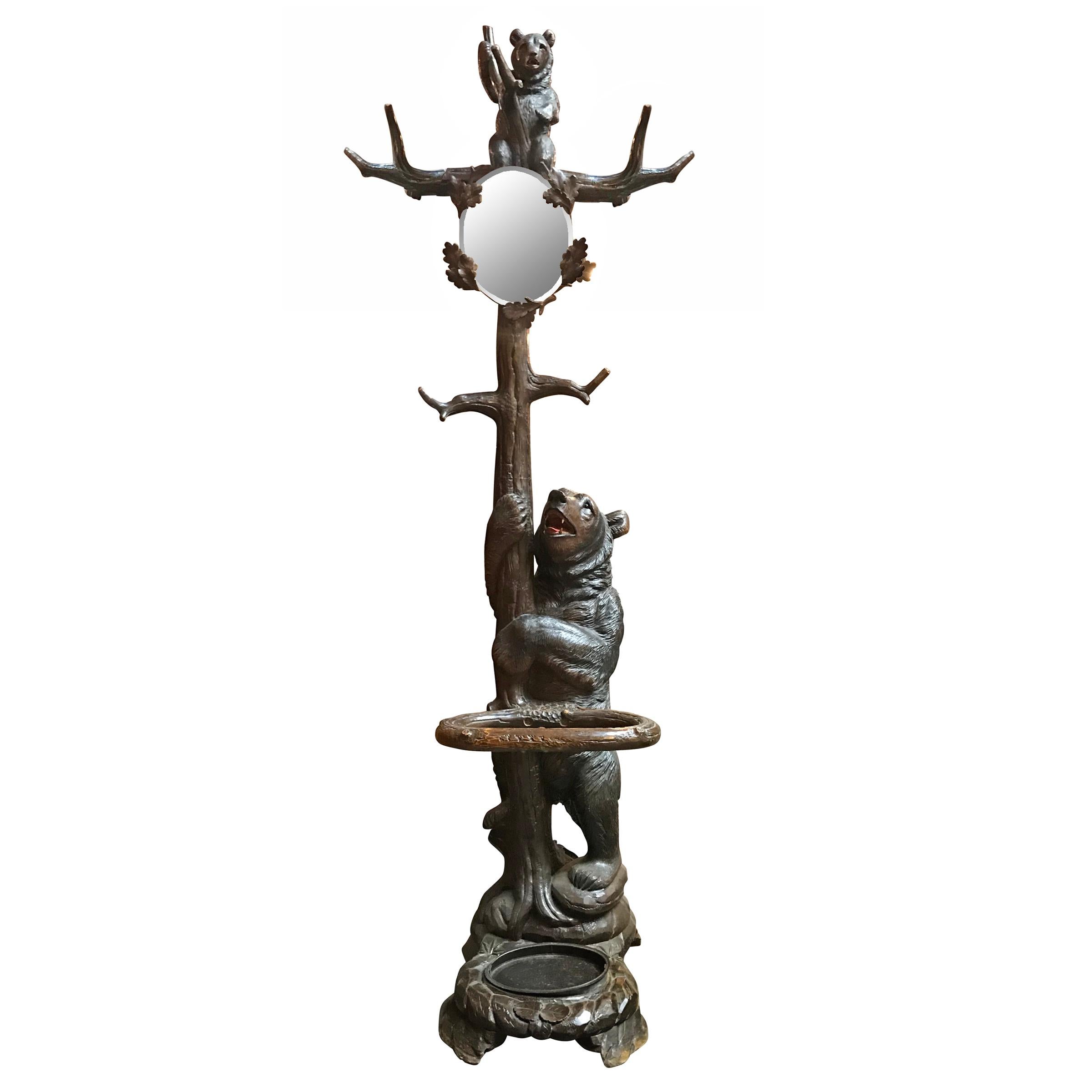 Early 20th Century Swiss Black Forest Hall Tree Attributed to Seilar-Brawant