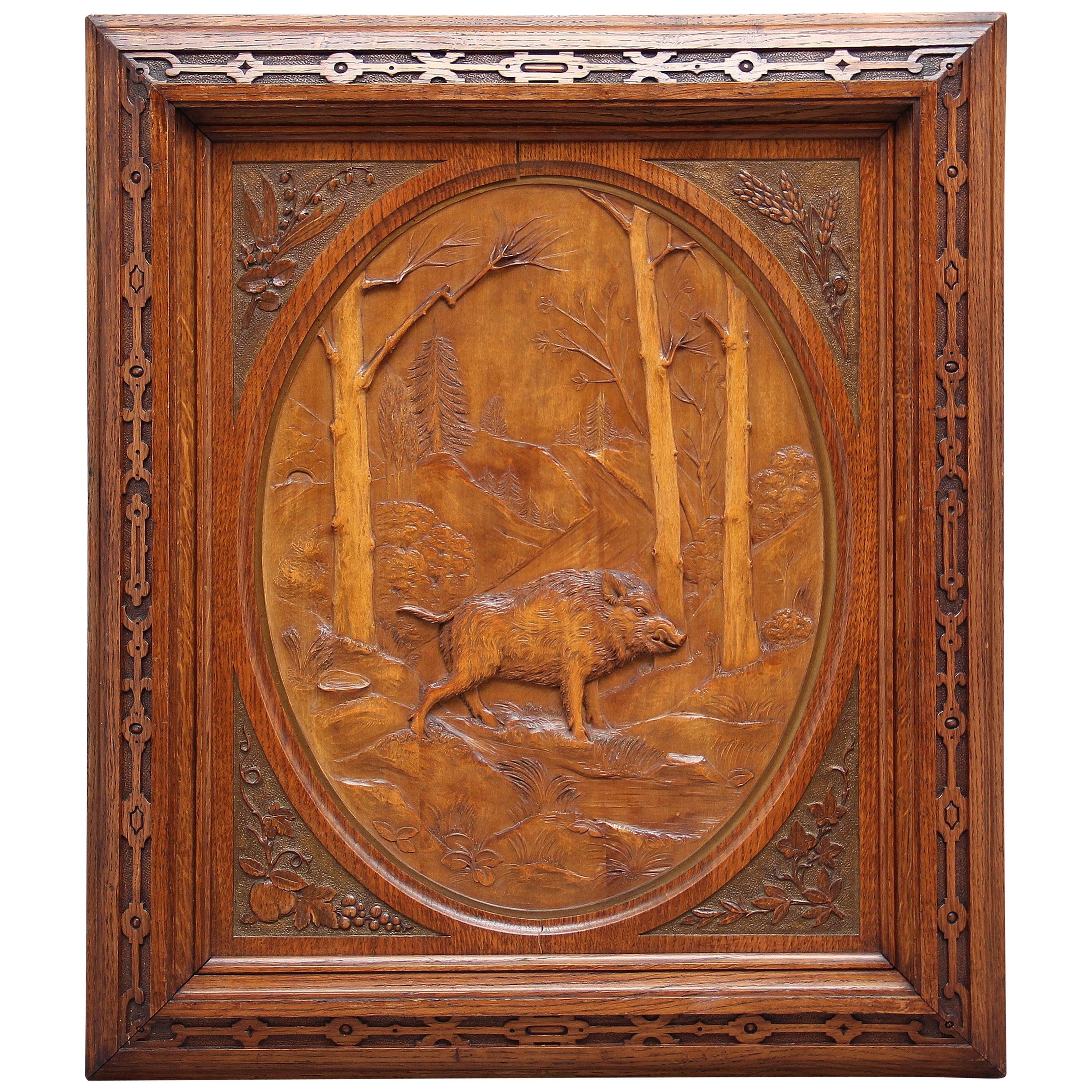 Early 20th Century Swiss Carved Oak Panel