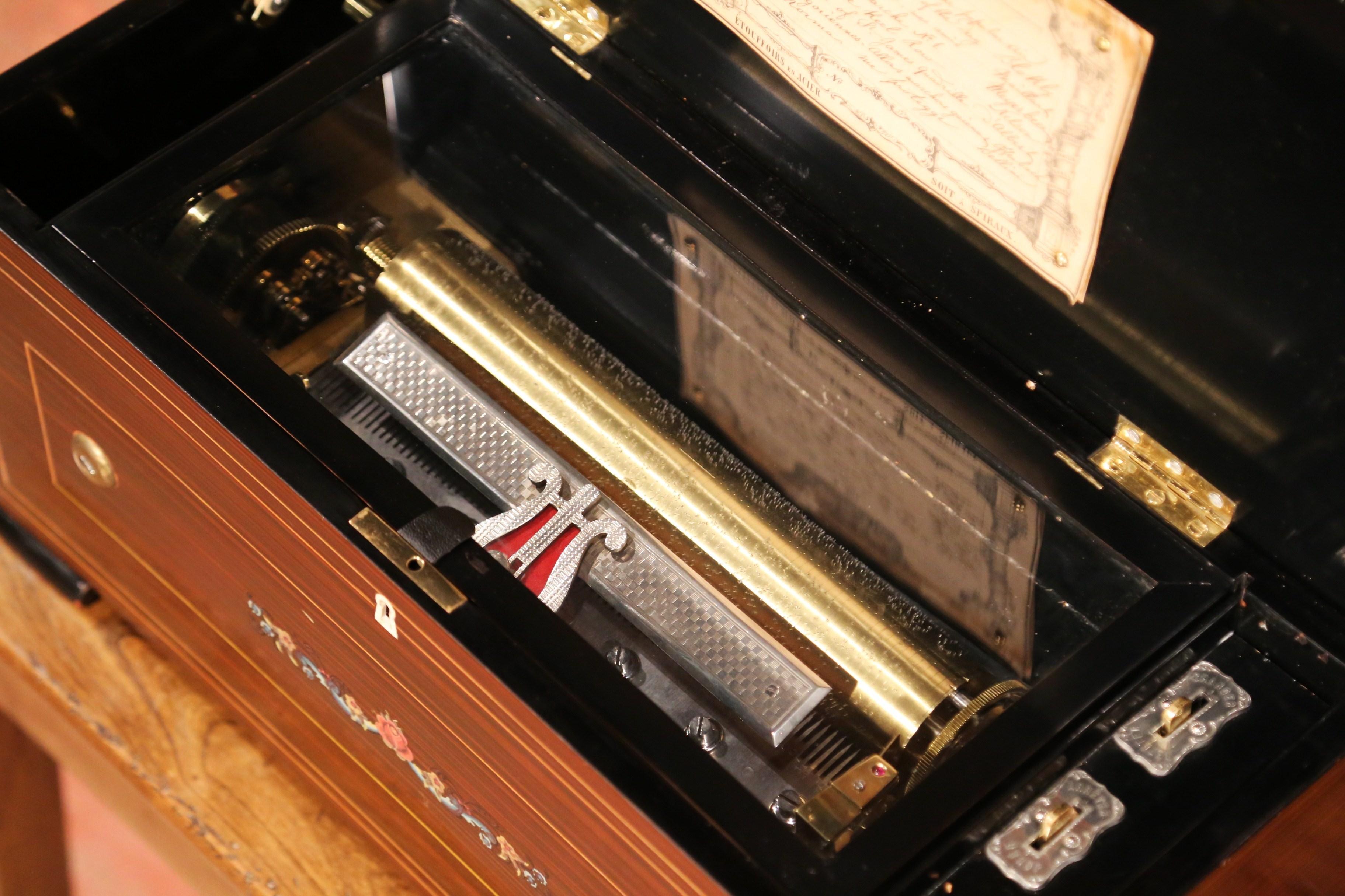Early 20th Century Swiss Tulipwood Inlaid and Ebonized Zither Cylinder Music Box 4
