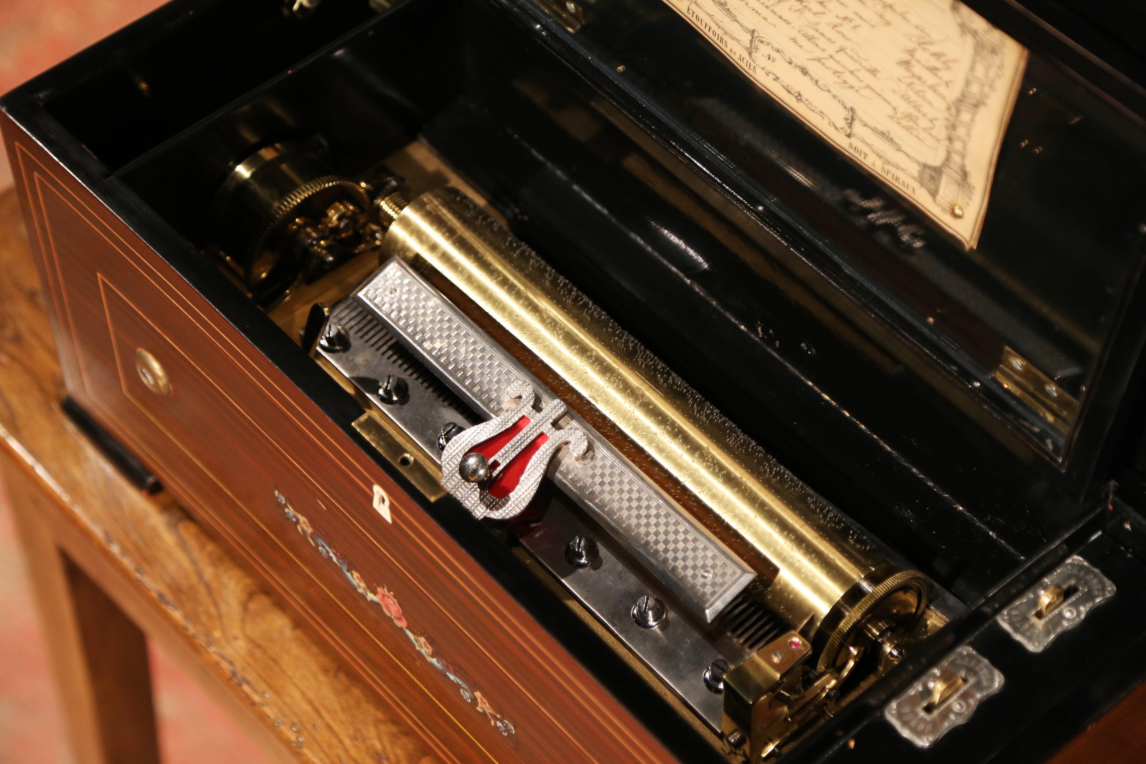 Early 20th Century Swiss Tulipwood Inlaid and Ebonized Zither Cylinder Music Box 5