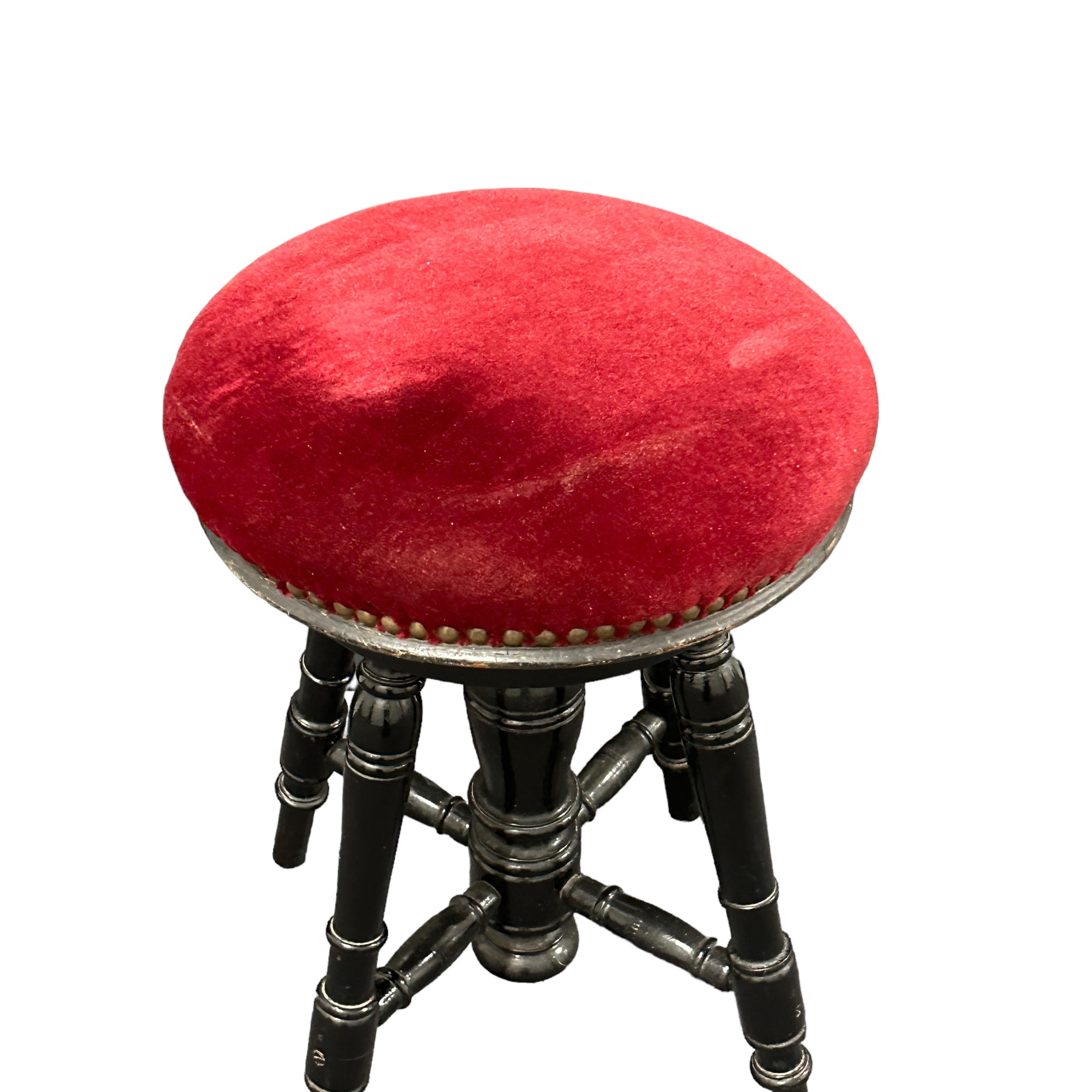 Early 20th Century Swivel Piano Stool with Red Velvet Seat, Belgium For Sale 6