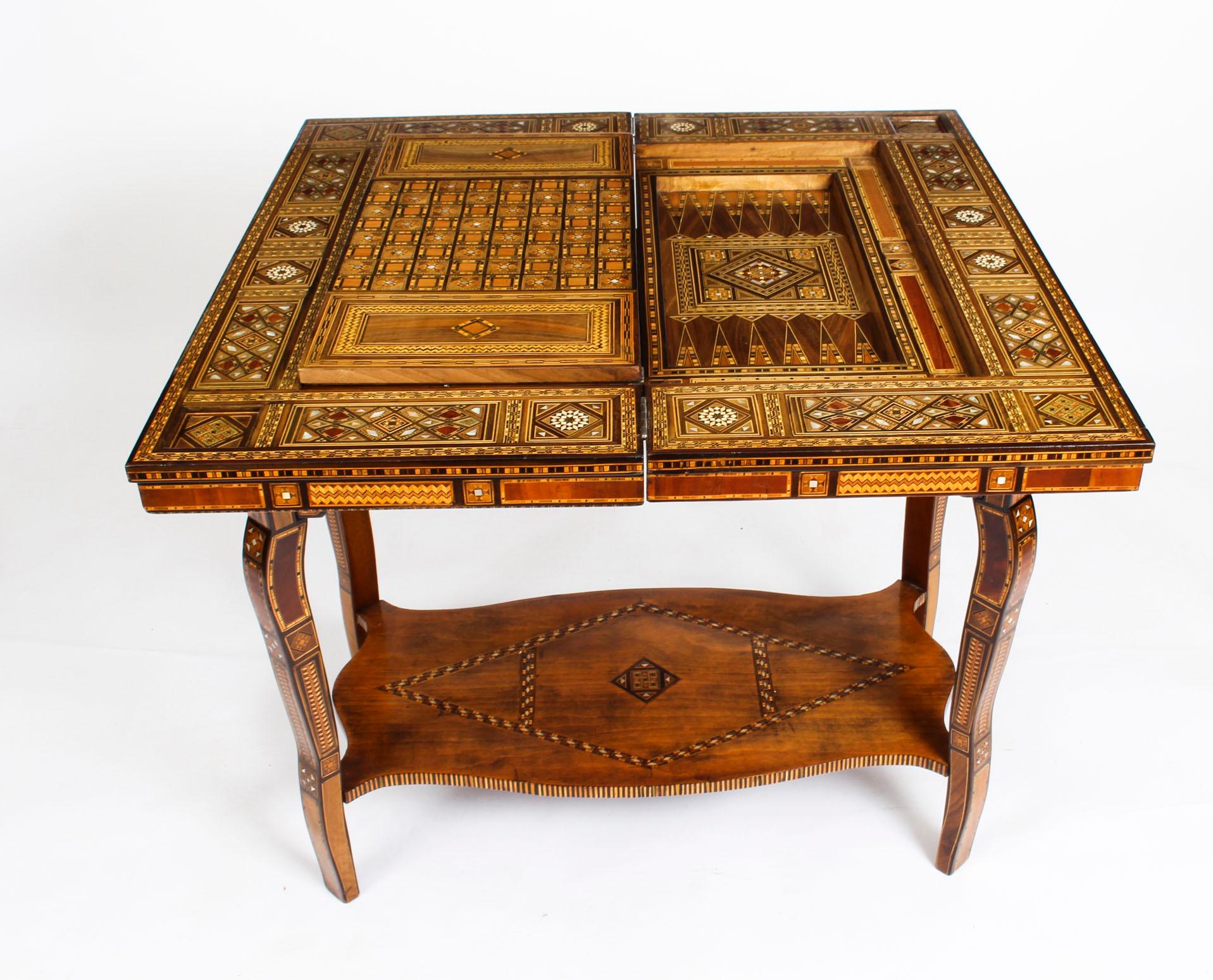 Early 20th Century Syrian Damascus Inlaid Card, Chess, Backgammon, Games Table 2