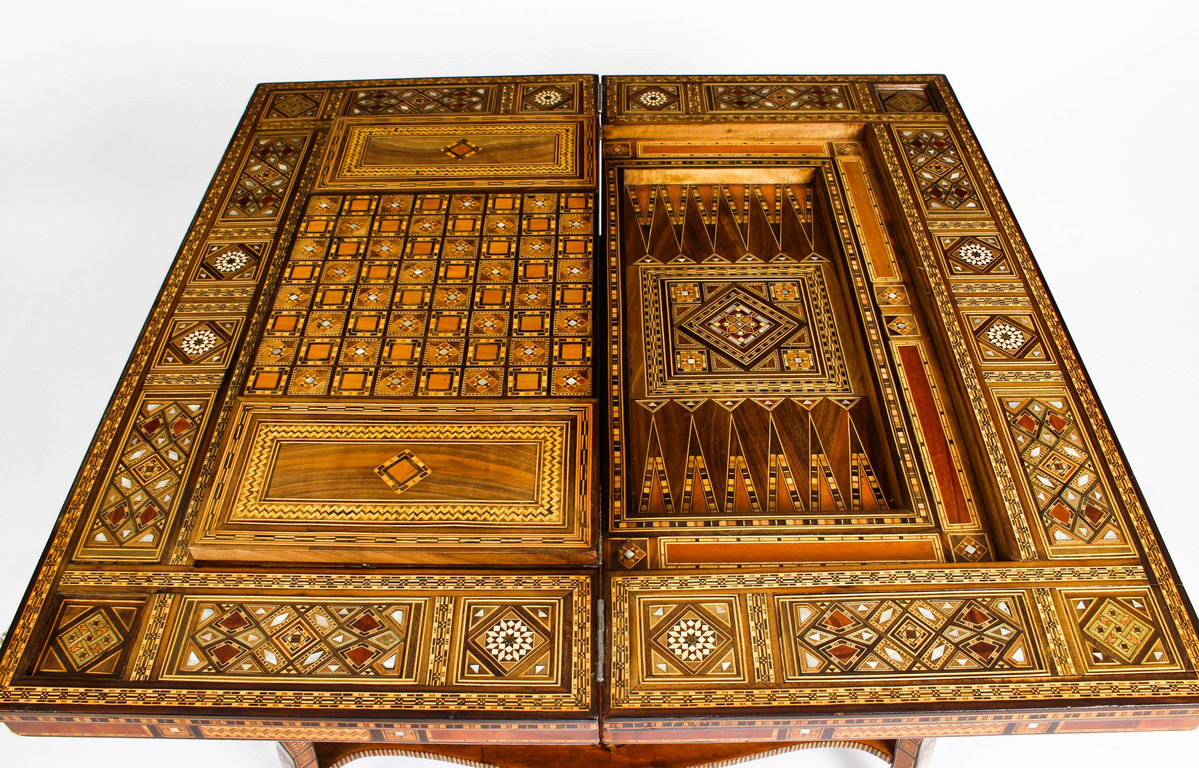 Early 20th Century Syrian Damascus Inlaid Card, Chess, Backgammon, Games Table 3