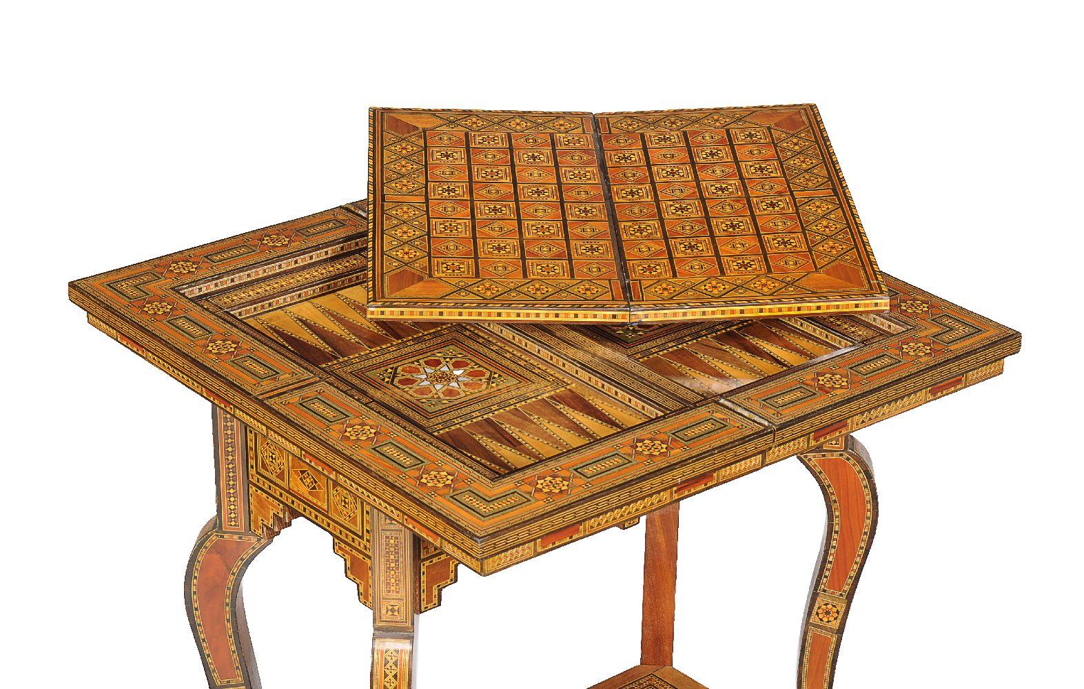 Early 20th Century Syrian Inlaid Card Games Backgammon Chess Table 1