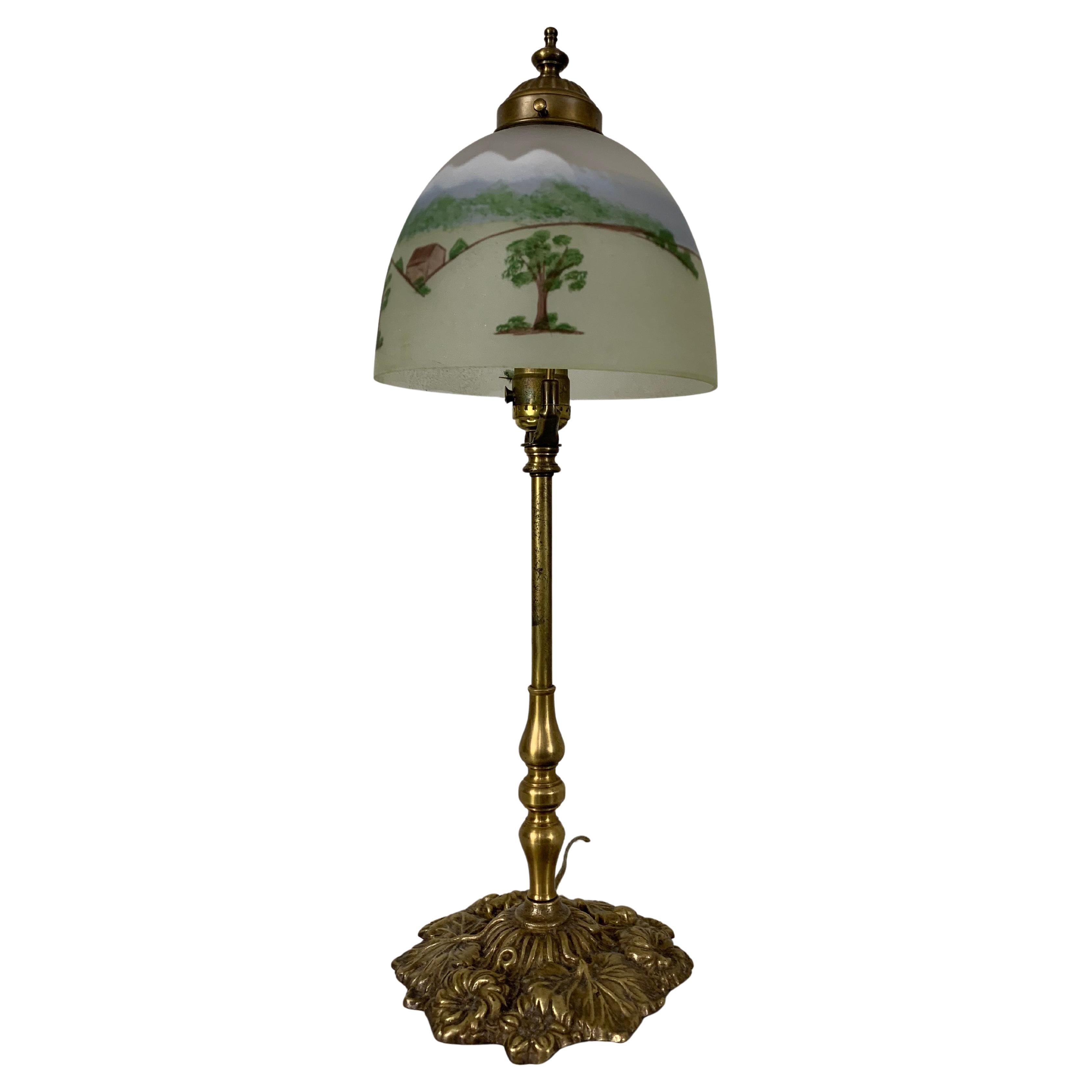 Early 20th Century Table Lamp with Hand Painted Shade