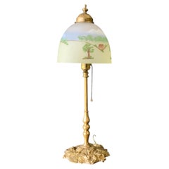 Early 20th Century Table Lamp with Hand Painted Shade